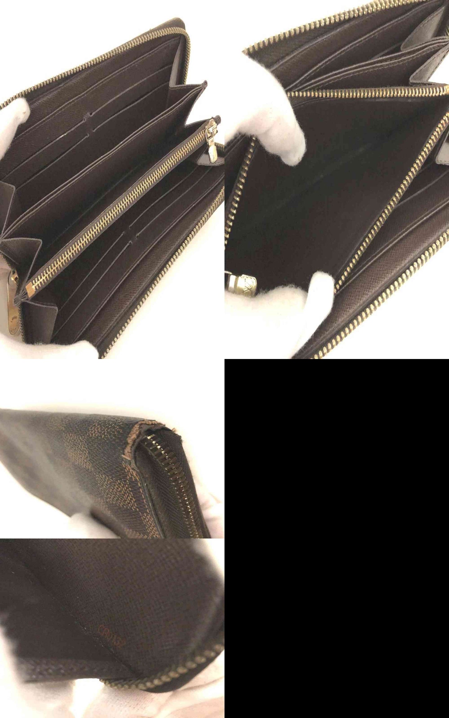 $915 2012 Louis Vuitton Damier Ebene Zippy Zip Around Long Wallet Purse Brown CA0132