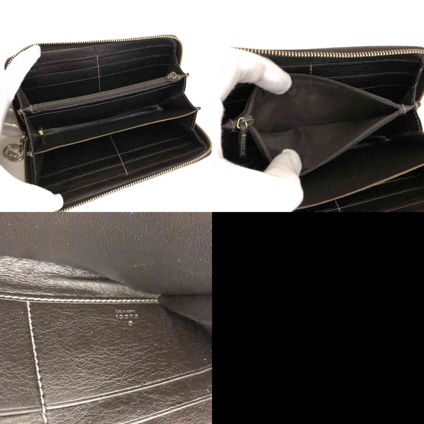 GUCCI Ssima Interlocking G GG Logo Leather Zip Around Long Wallet