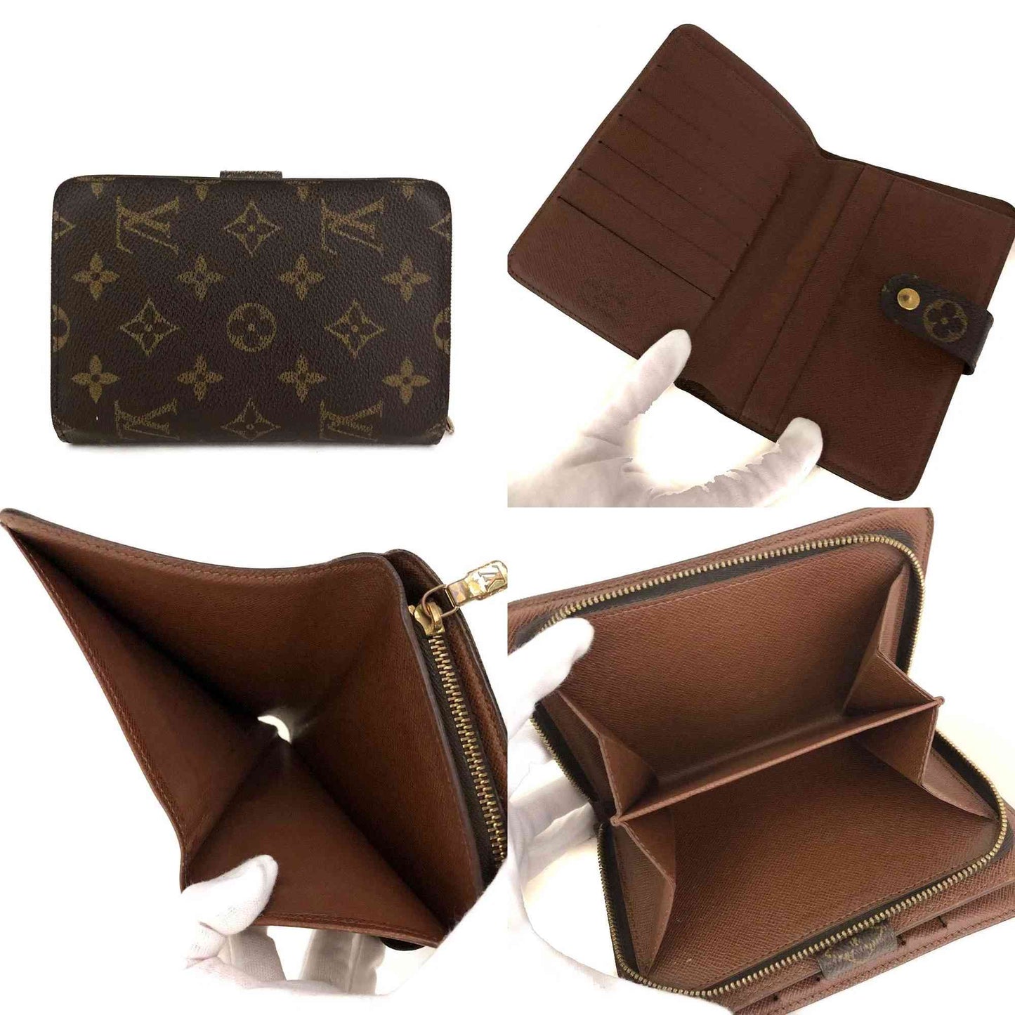 $750 Louis Vuitton Monogram Porte Papier Zippe Bifold Wallet Brown SP1021