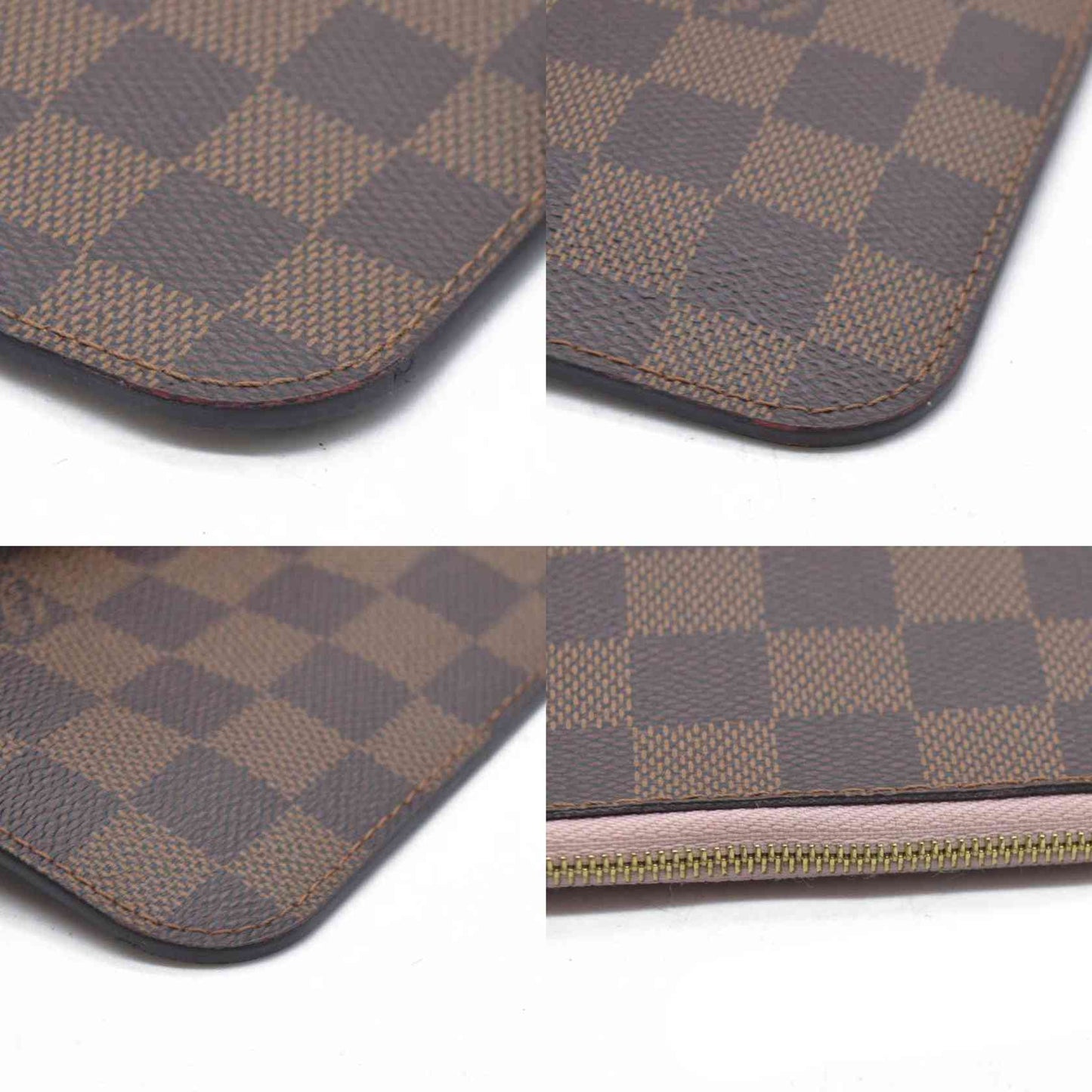 Louis Vuitton  Damier Ebene Neverfull MM Pochette Rose Ballerine Wristlet