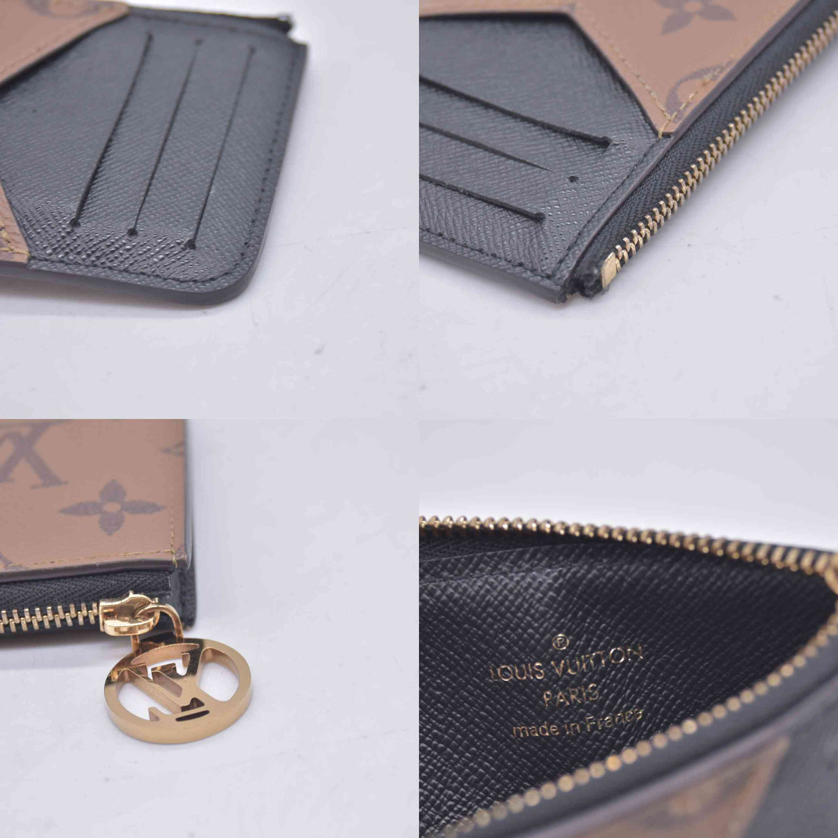 $590 RFID Louis Vuitton Monogram Reverse Porte Cartes Romy Card Holder 10021024