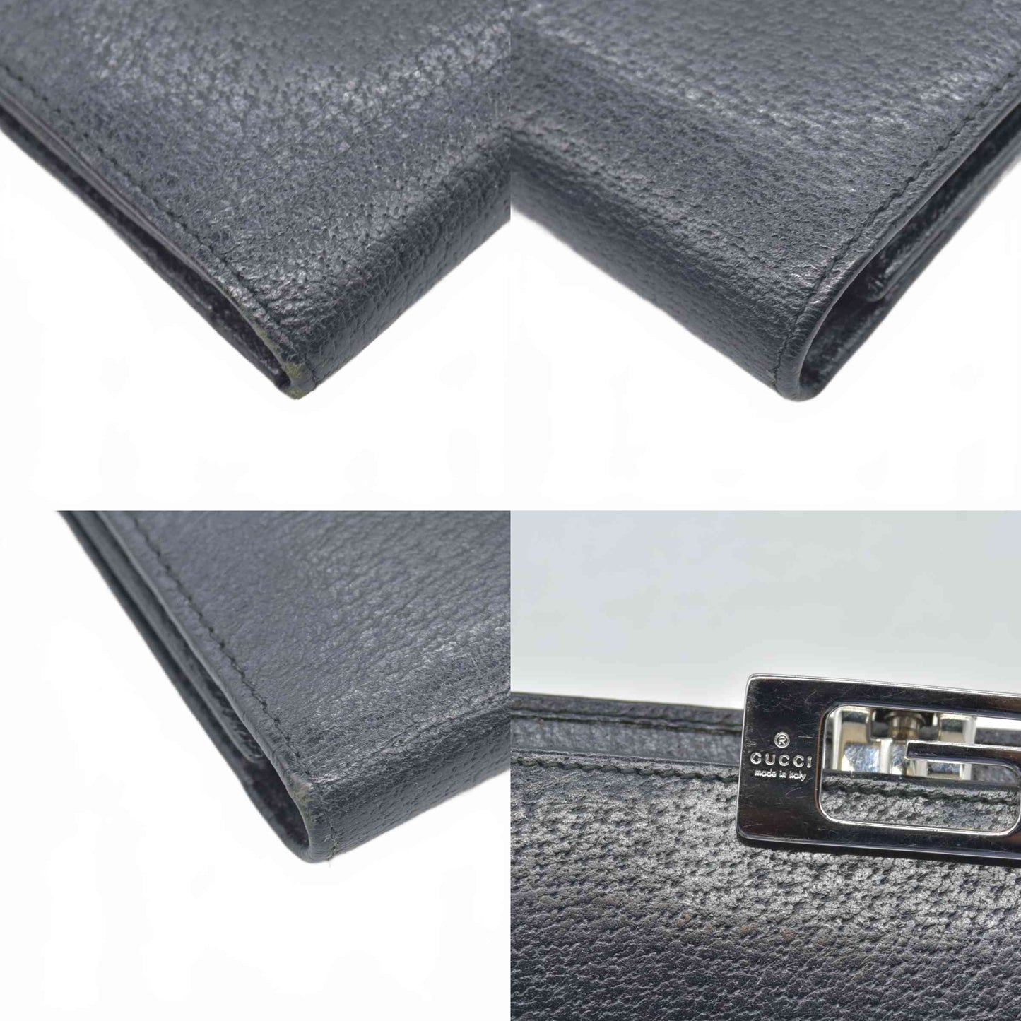 $600 Gucci Black Leather Frame Clasp Continental Wallet - Consignment