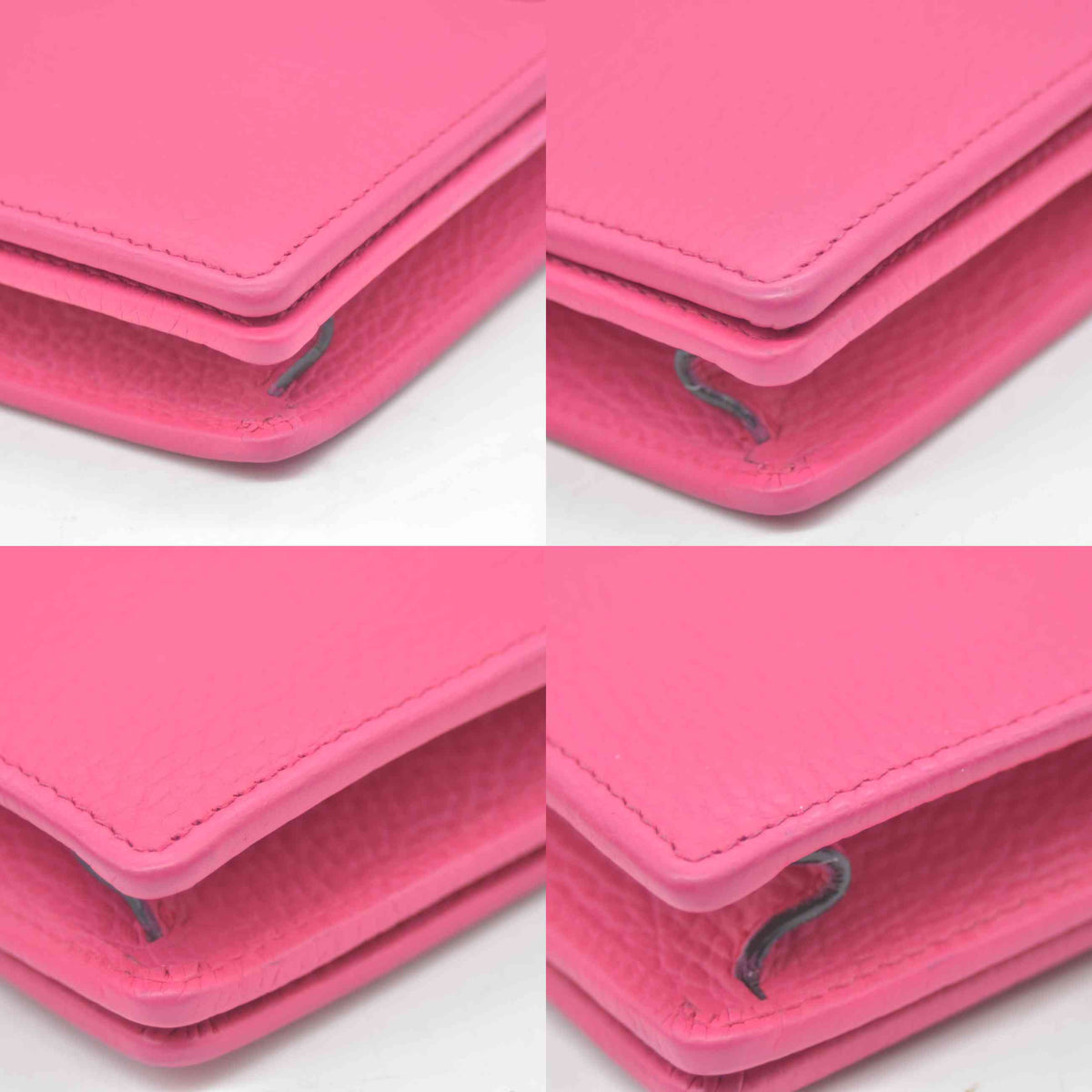 $1150 Gucci Dollar Calfskin Mini GG Marmont Chain Wallet Box Pink