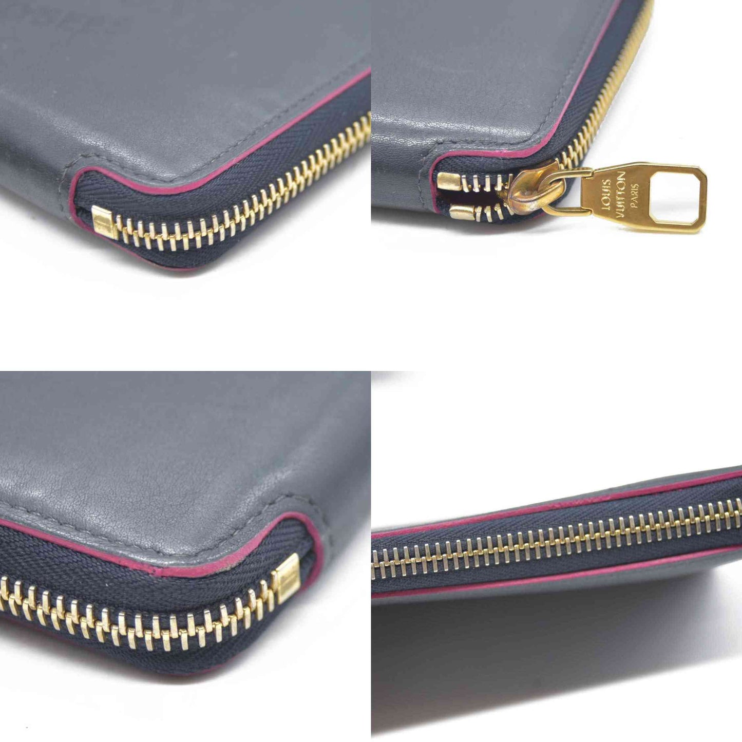 Louis Vuitton Porte Feiulle Iena Zip Around Long Wallet Purse Navy blue