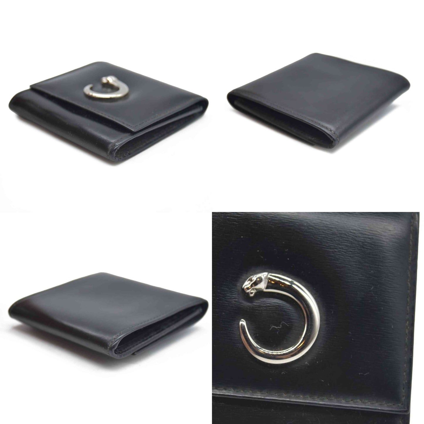 $760 Cartier Leather Compact Wallet Black CONSIGNMENT