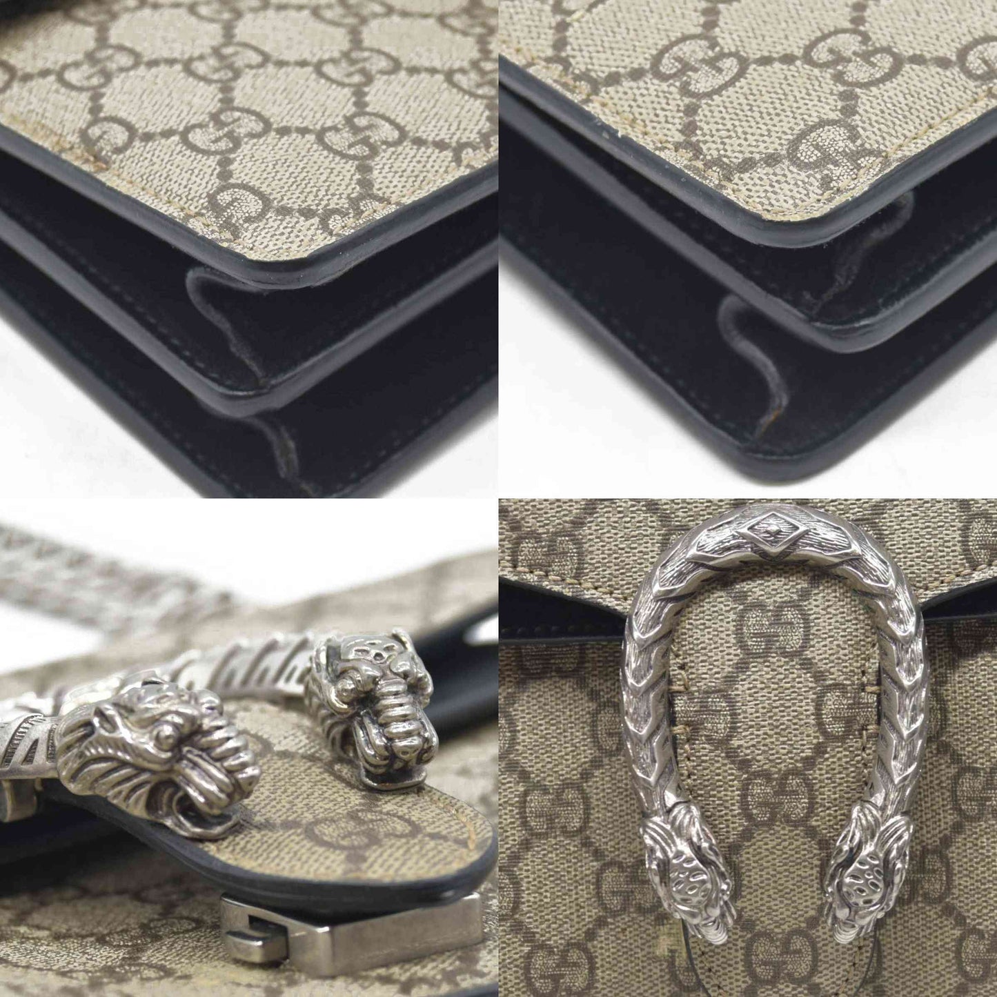 $3350 Gucci GG Supreme Monogram Small Dionysus Shoulder Bag Black