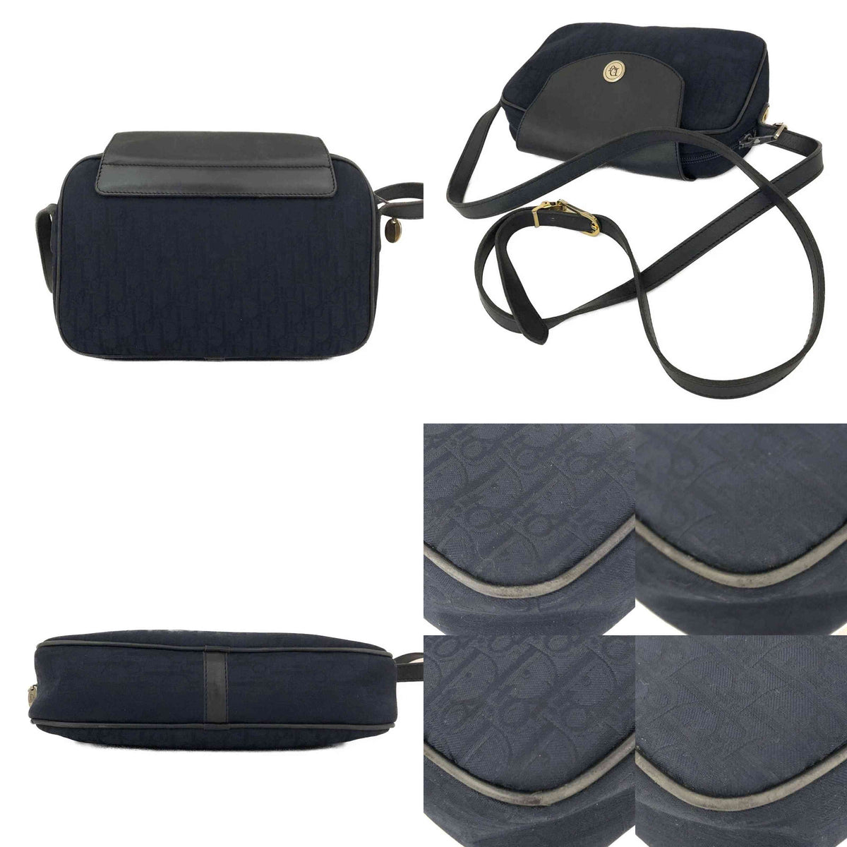 $1250 Christian Dior Oblique Trotter Canvas Leather Shoulder Bag