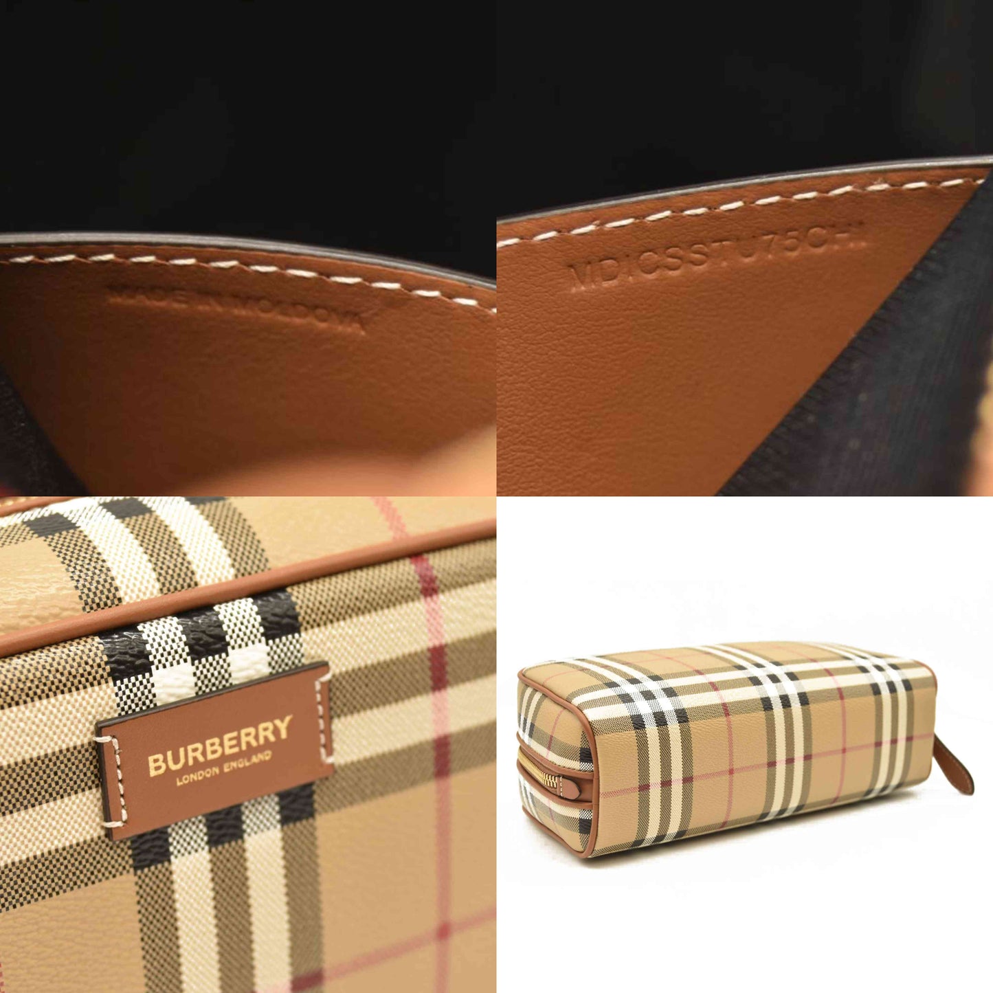 BURBERRY Beige Check Medium Cosmetic Travel Pouch