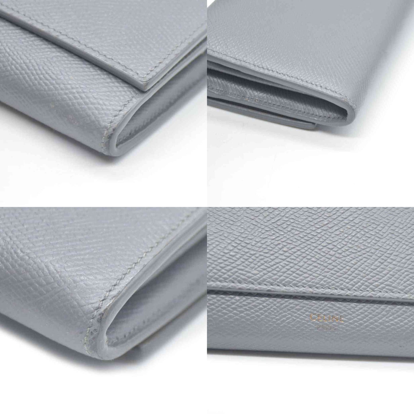 AUCTION $750 CELINE Large Flap MultiFunction Leather Long Bifold Wallet Gray