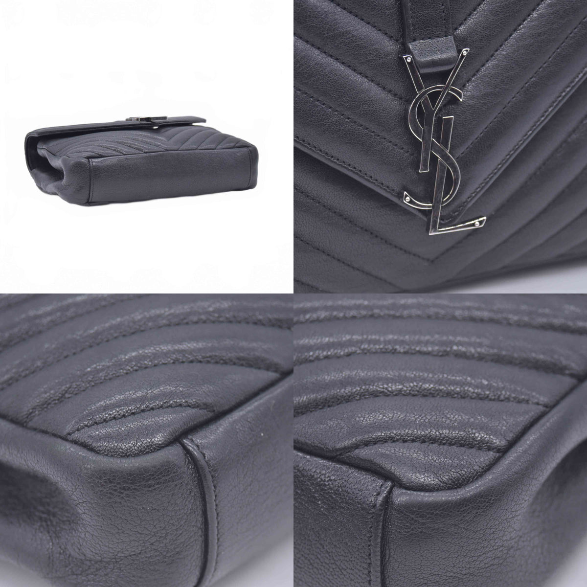 $2750 2016 Saint Laurent Sheepskin Matelasse Chevron Monogram Medium College Bag Black 10021141