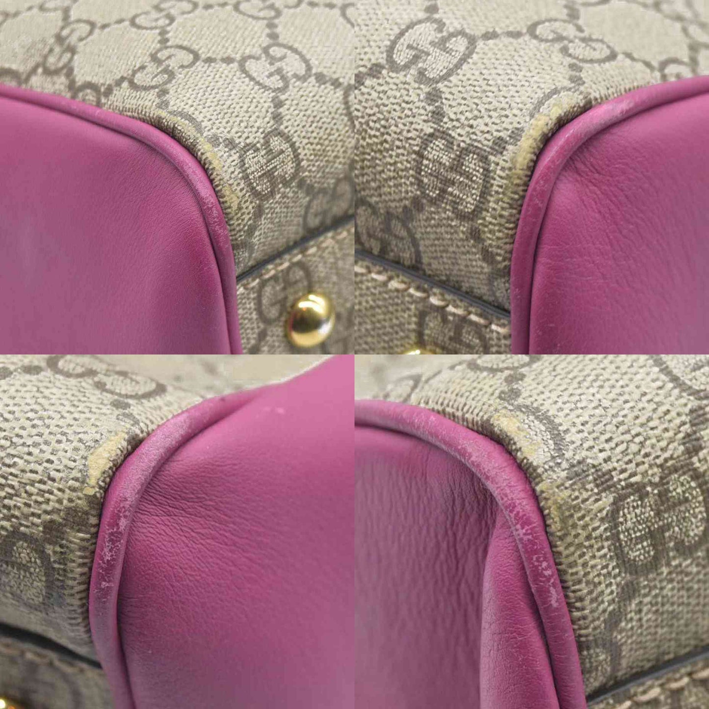 $2980 Gucci GG Supreme Monogram Moon Calfskin Small Boston Beige Ebony Hibiscus Red New Rosette