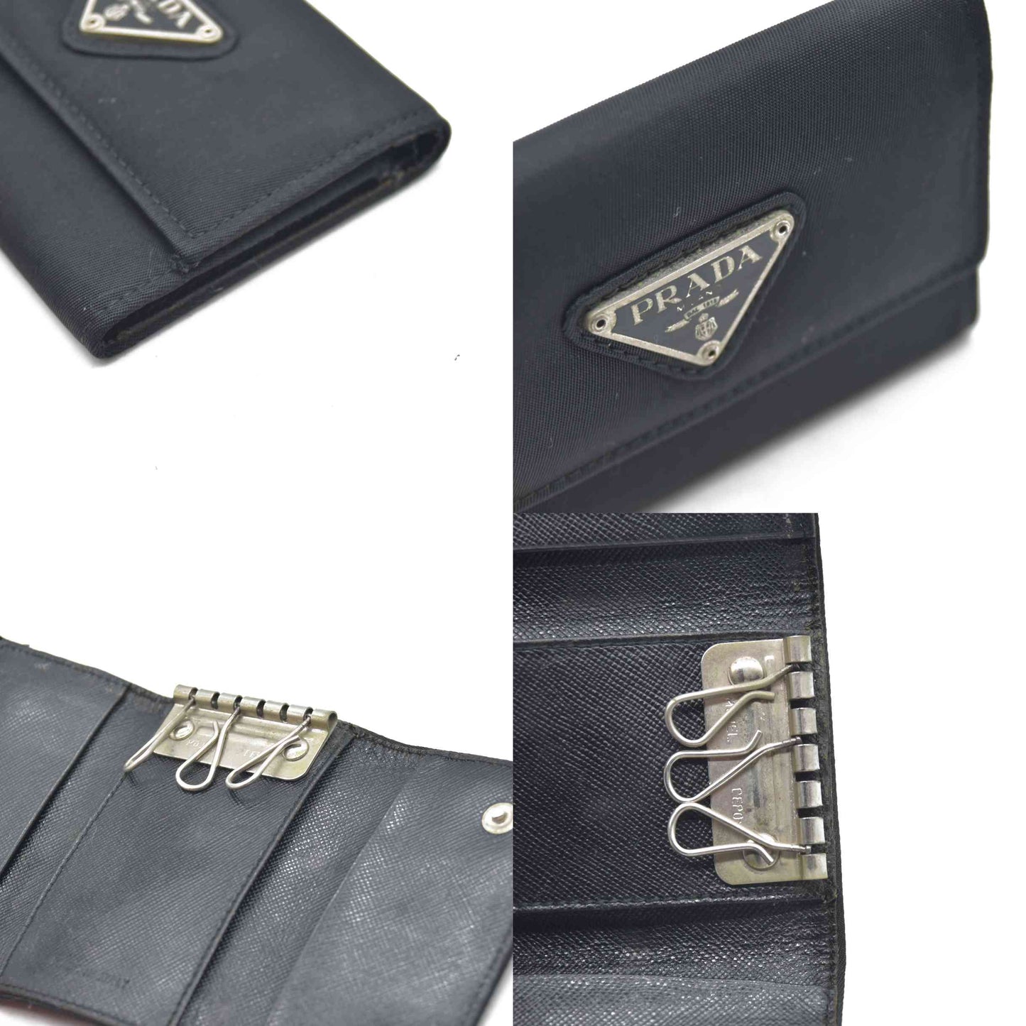 $595 Prada Tessuto Nylon 6 Key Holder Nero Black