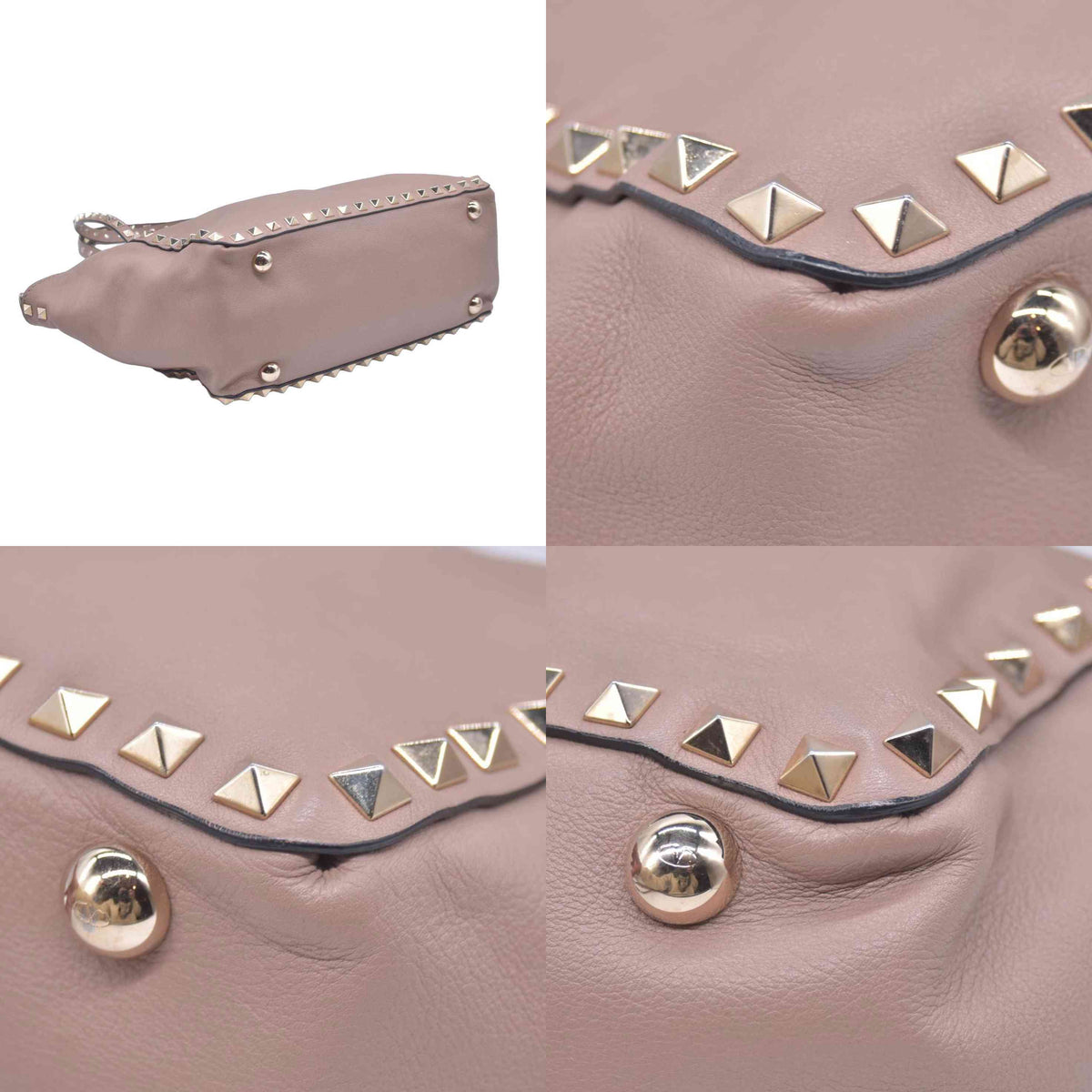 $2450 Valentino Rockstud Top Handle Smalll Shoulder Bag Beige 10021132