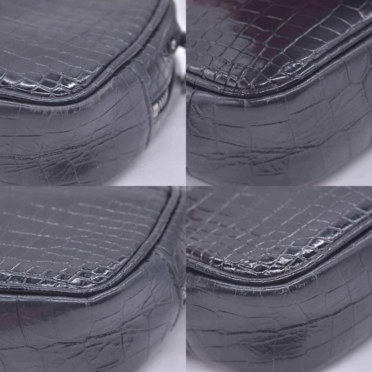 $1800 2019 Saint Laurent Calfskin Crocodile Embossed Monogram Mini Lou Camera Bag Black 10020872