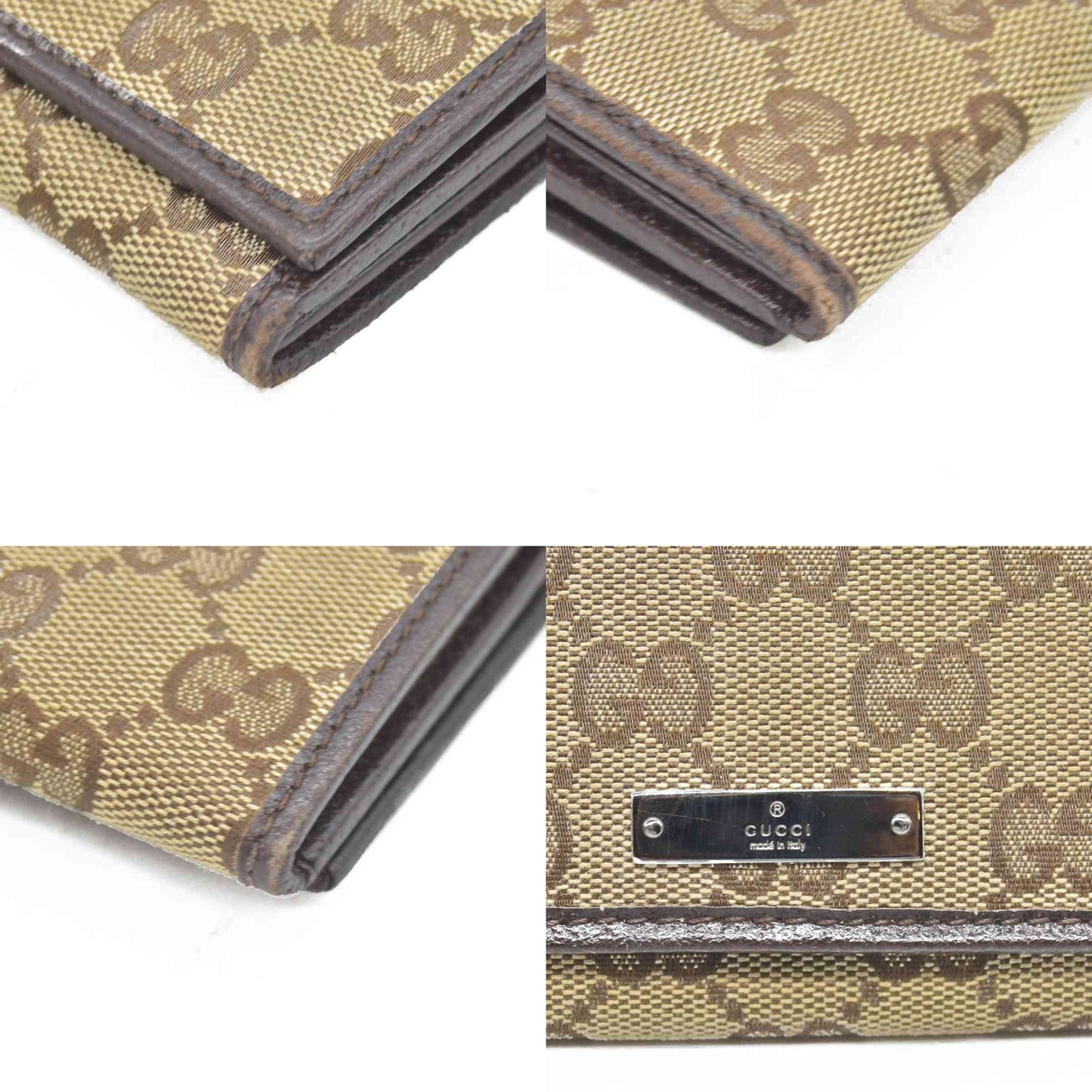 $690 Gucci GG Canvas Logo Plaque Bifold Wallet CONSIGNMENT