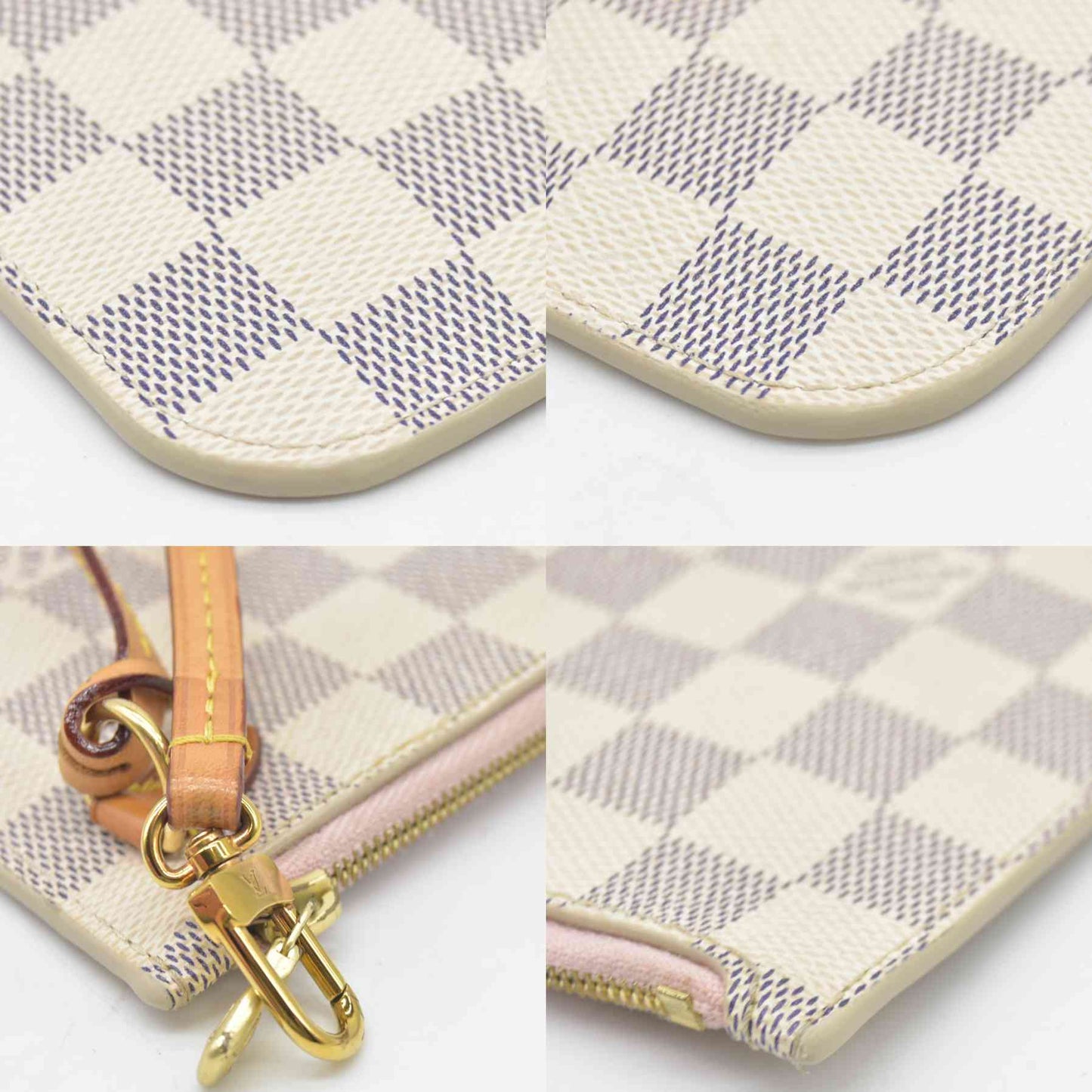 AUCTION $800 Louis Vuitton  Damier Azur Neverfull MM GM Pochette Rose Ballerine