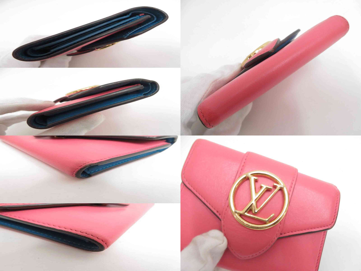 $965 2020 LOUIS VUITTON Smooth Calfskin LV Pont 9 Compact Wallet Pink FH2230