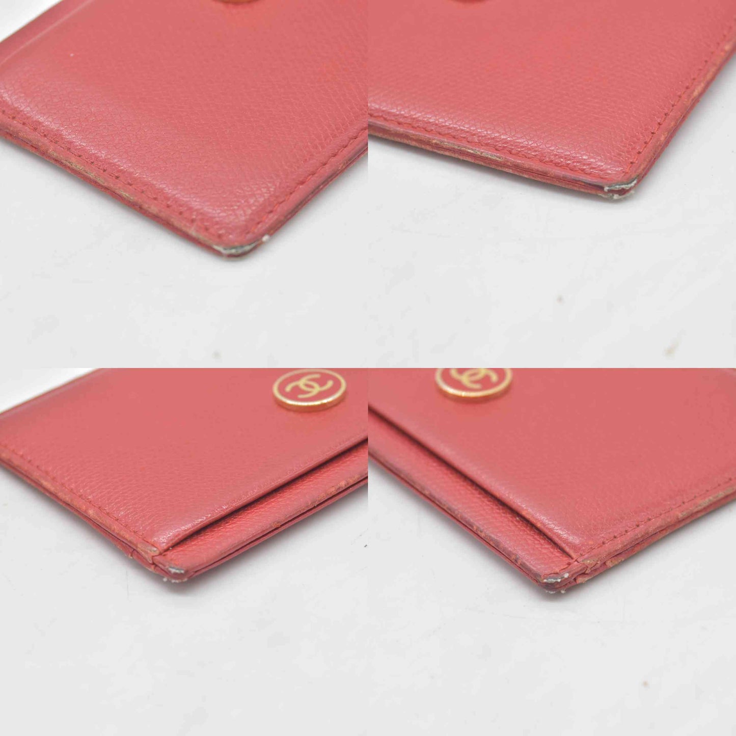 $575 2004 Chanel Caviar CC Button Card Holder Red
