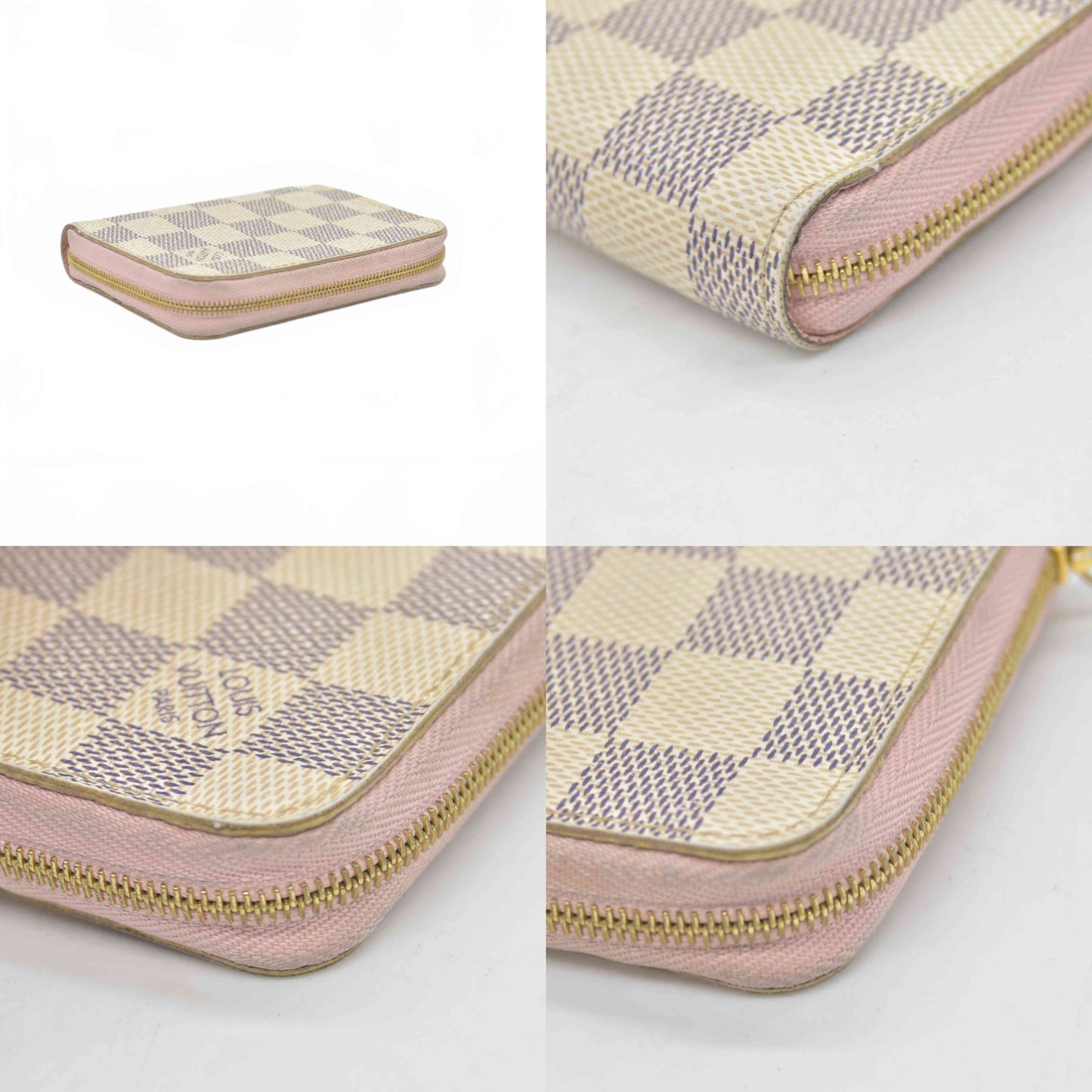$560 Louis Vuitton Damier Azur Rose Ballerine Zippy Zip Coin Purse Wallet White TN2199