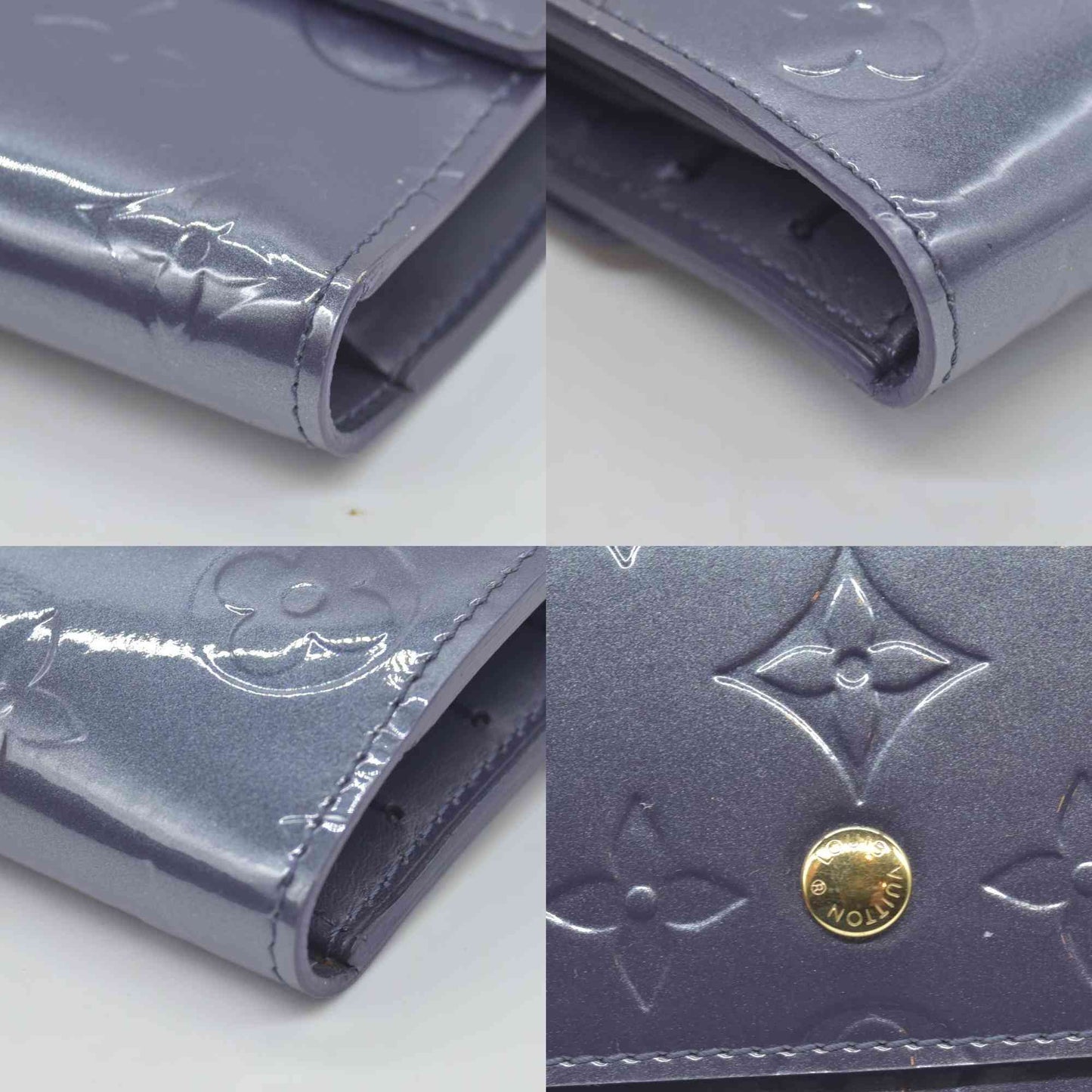 $880 2004 Louis Vuitton Vernis Sarah Wallet Purple Grey CONSIGNMENT TH1024