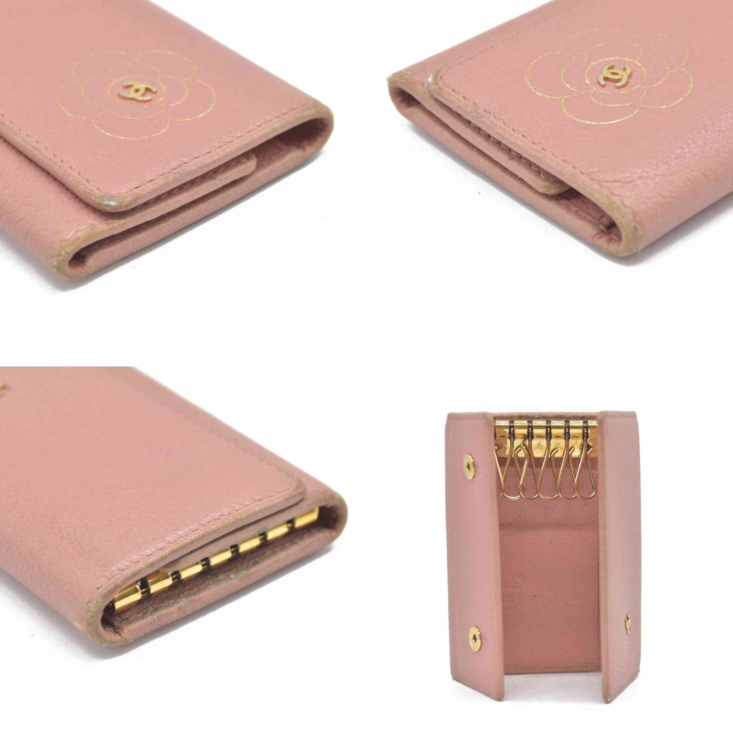 AUCTION $600 Chanel Camellia 6 Key Holder Coral Pink