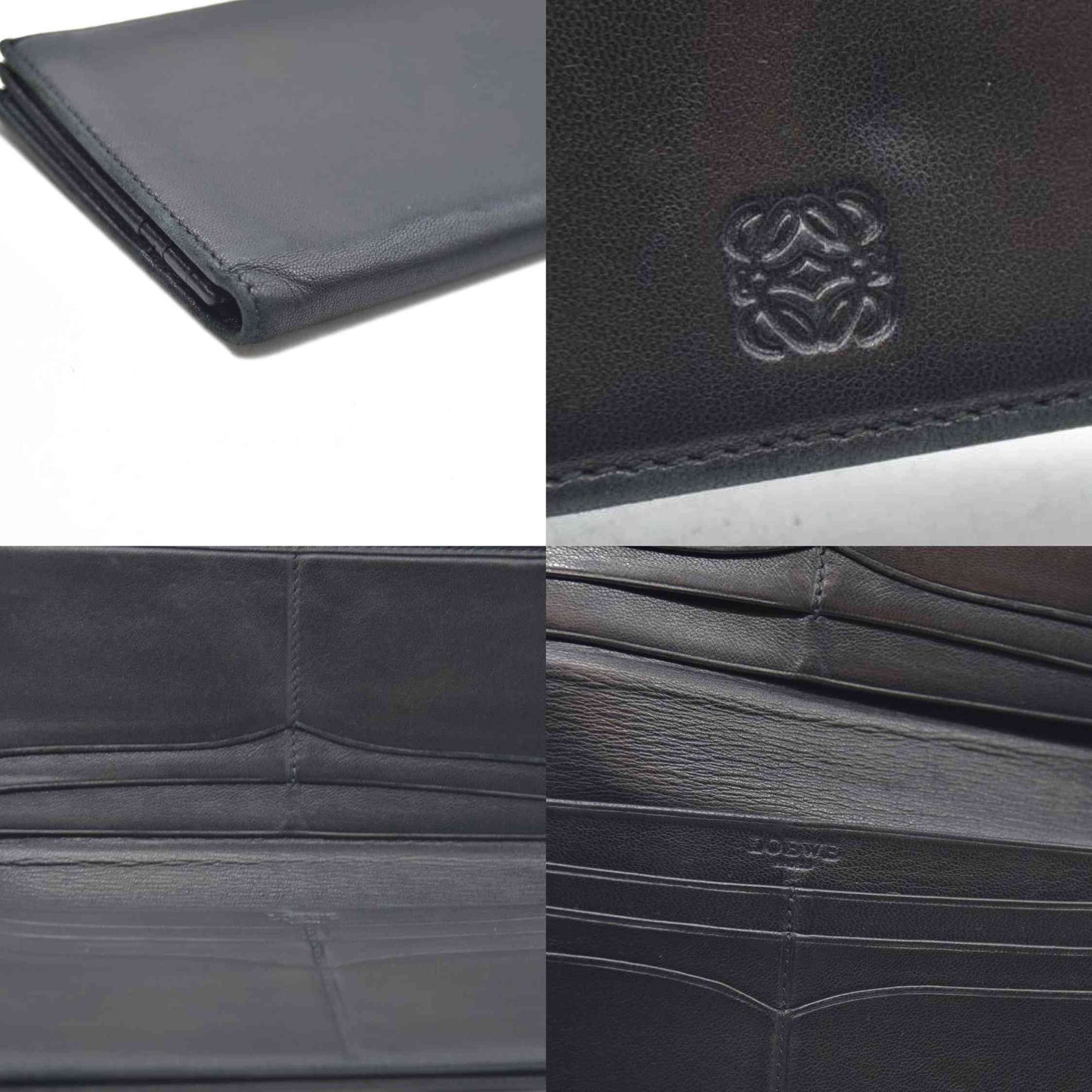 AUCTION $790 LOEWE Anagram Leather Bifold Long Wallet Black