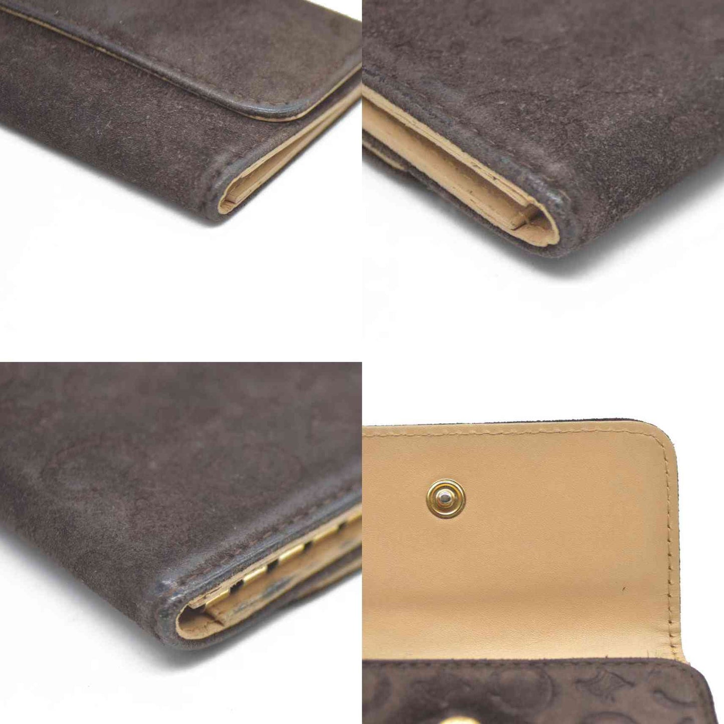 $330 CELINE C Macadam Suede Leather 6 Ring Key Case Brown