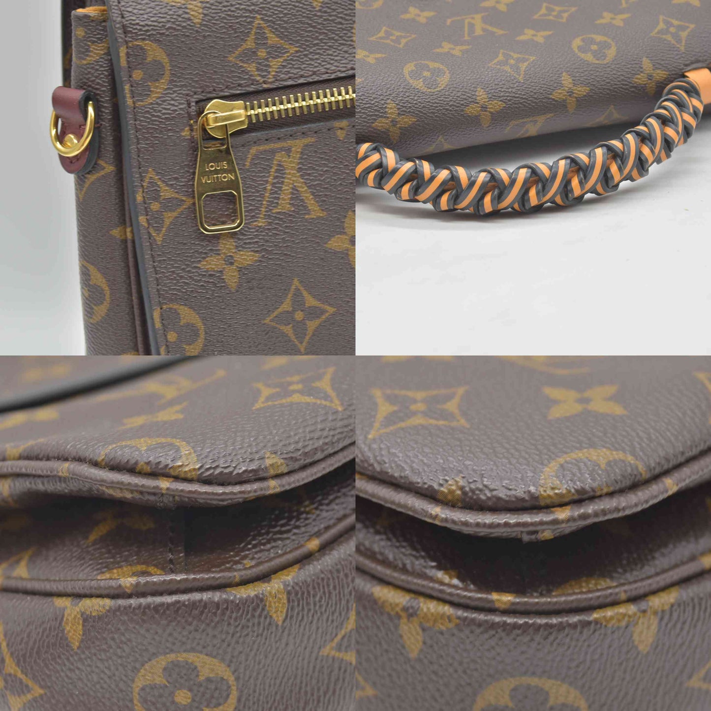 $2760 2019 Louis Vuitton Monogram Braided Pochette Metis Safran DU2109