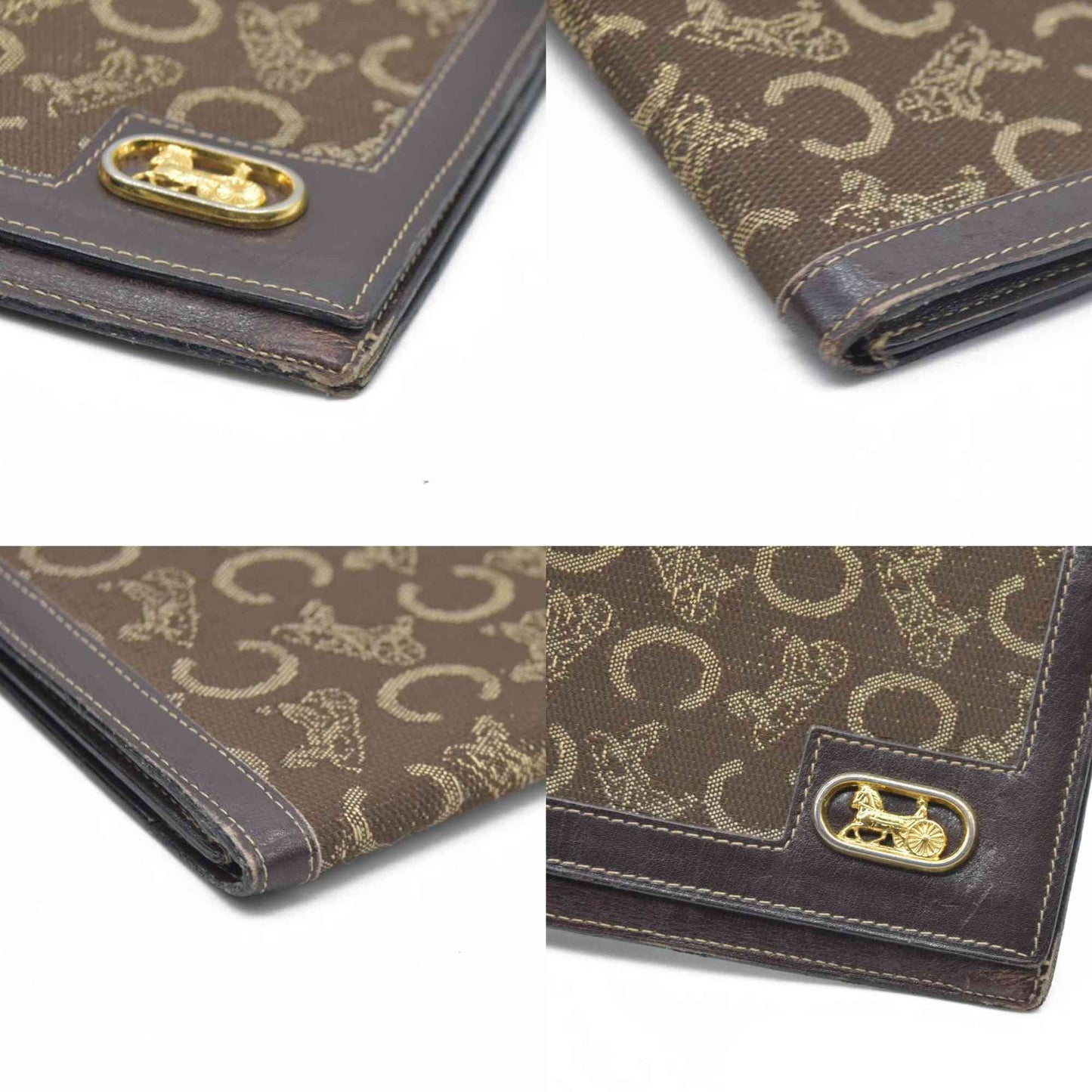 CELINE Wallet Long C Macadam Horse Carriage Leather Canvas Brown