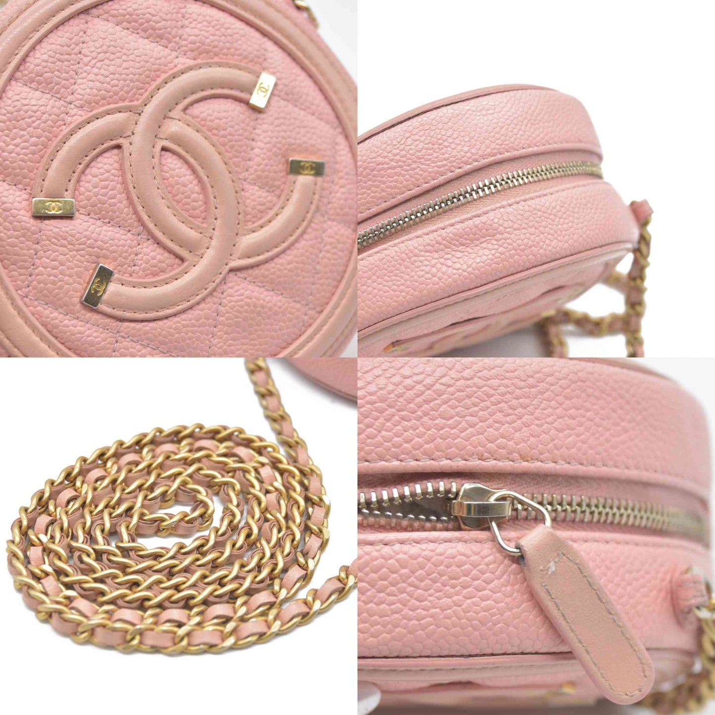 $2150 Chanel Caviar Quilted Round Filigree Crossbody Pink 2019