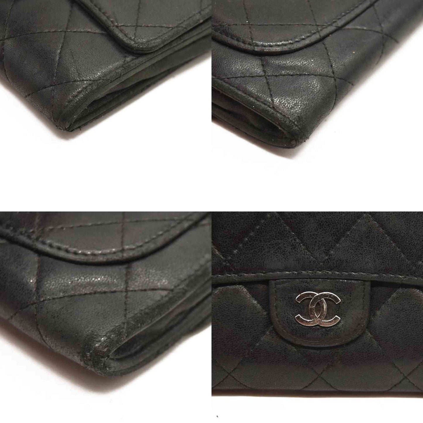 Chanel  Lambskin Quilted Large Flap Wallet Black 10954966