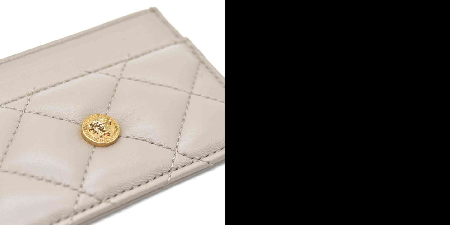 $295 Versace Medusa Quilted Card Holder Beige CONSIGNMENT