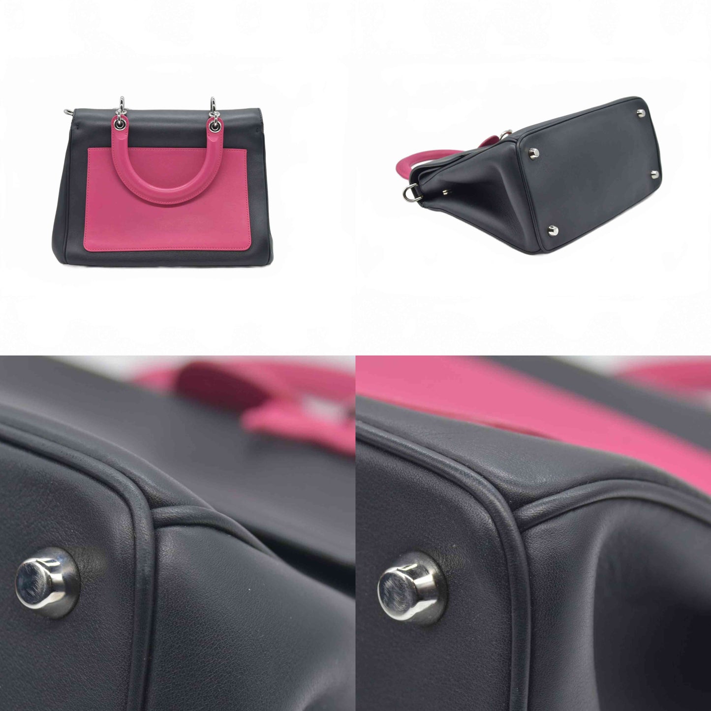$6100 Christian Dior Smooth Calfskin Small Bi-Color Be Dior Flap Black Pink CONSIGNMET