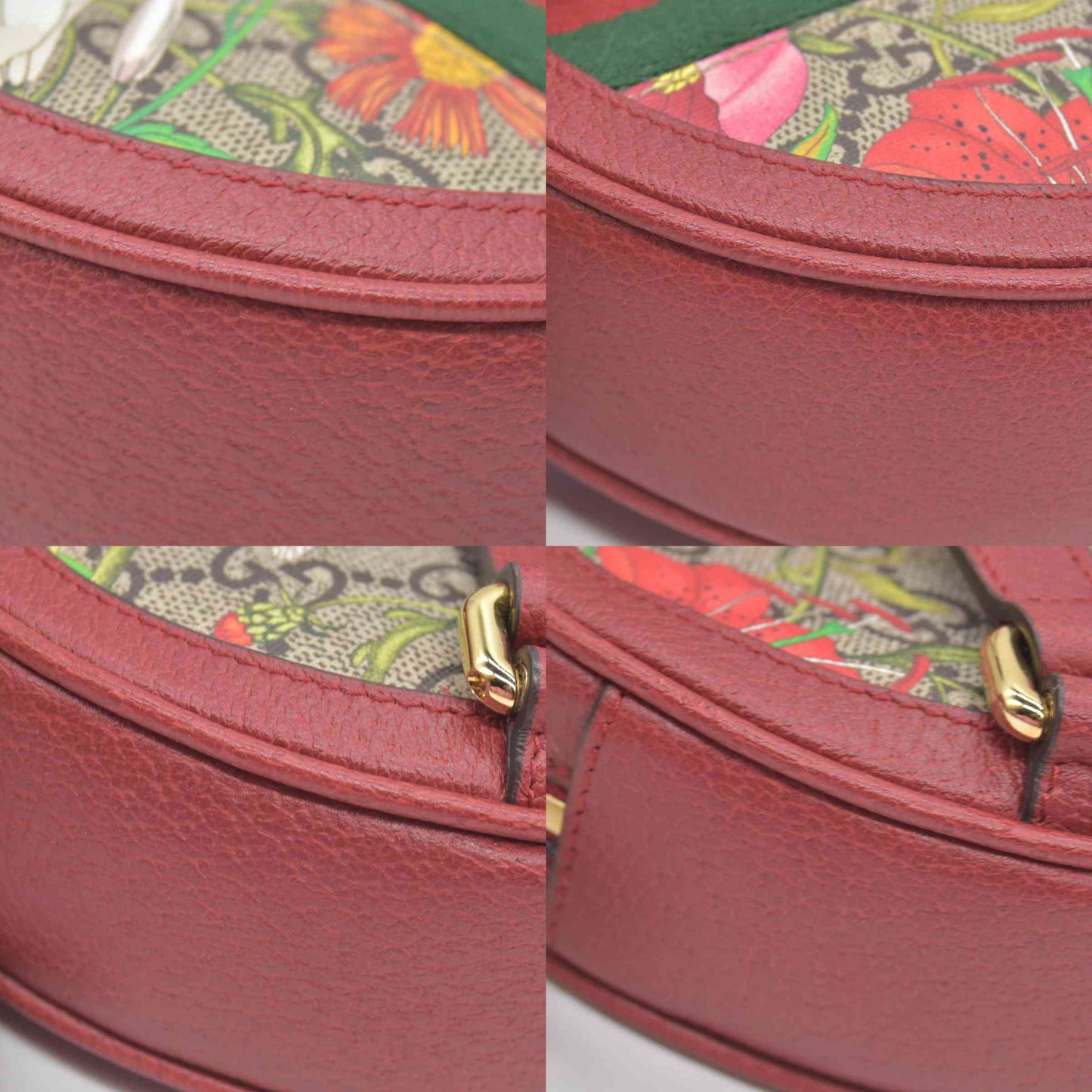 $1690 Gucci GG Supreme Monogram Web Flora Mini Ophidia Round Backpack Red CONSIGNMENT