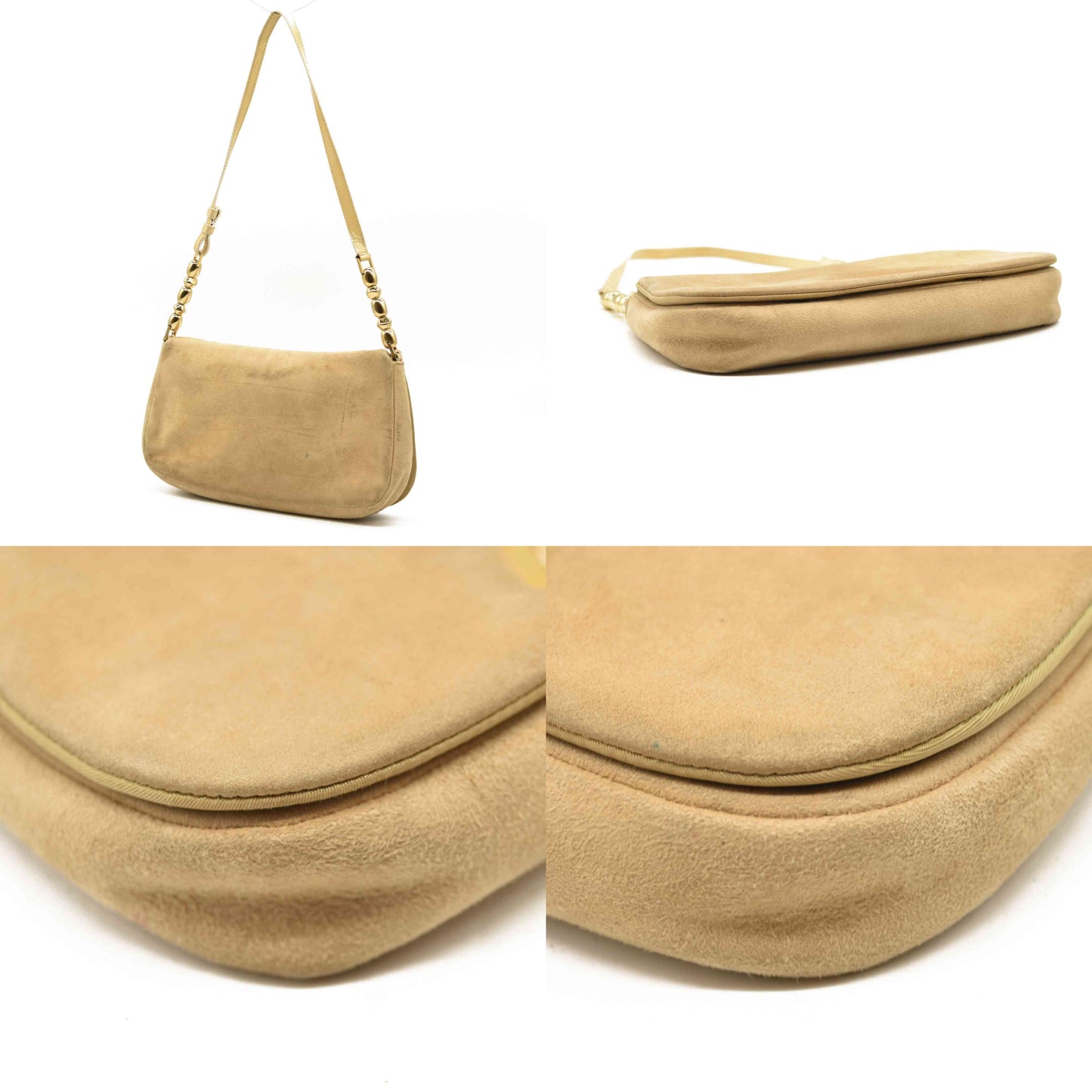 Christian Dior Suede Trotter Maris Pearl Shoulder Bag Beige MA-1000 Used