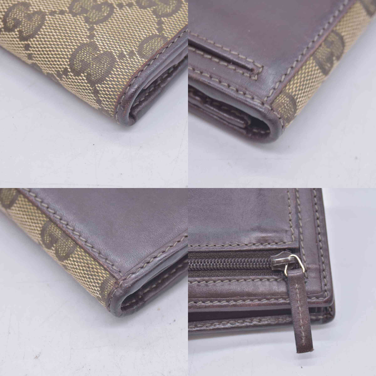 $595 Gucci Beige Green GG Canvas Web Continental Wallet CONSIGNMENT 10021150