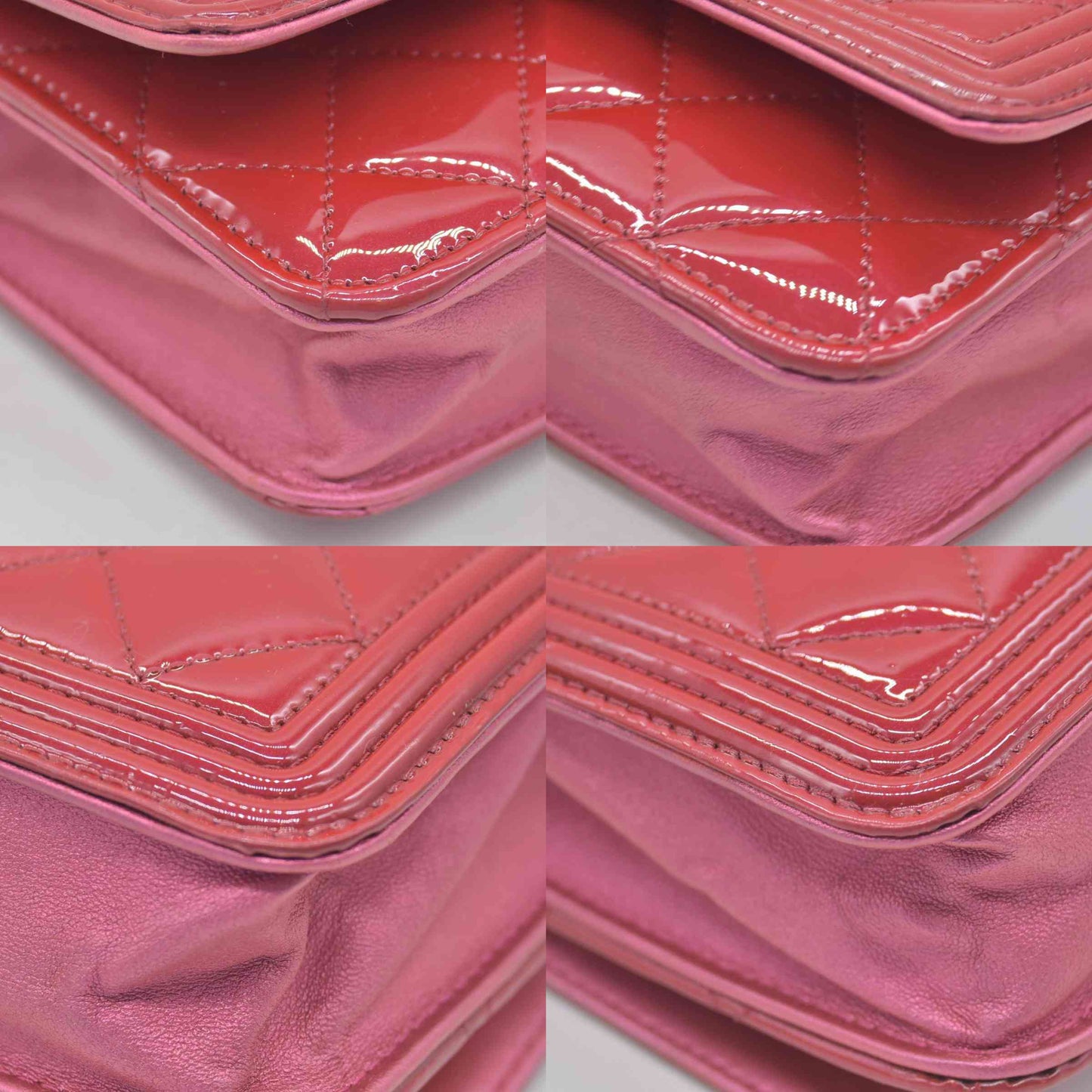 $3350 Chanel Patent Calfskin Quilted Boy Wallet On Chain WOC Fuchsia