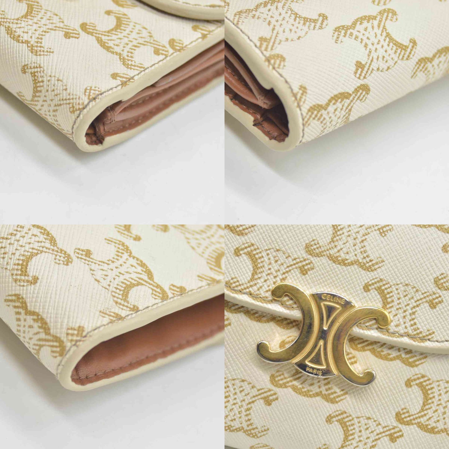 $690 Celine Triomphe Canvas Small Triomphe Wallet White CONSIGNMENT
