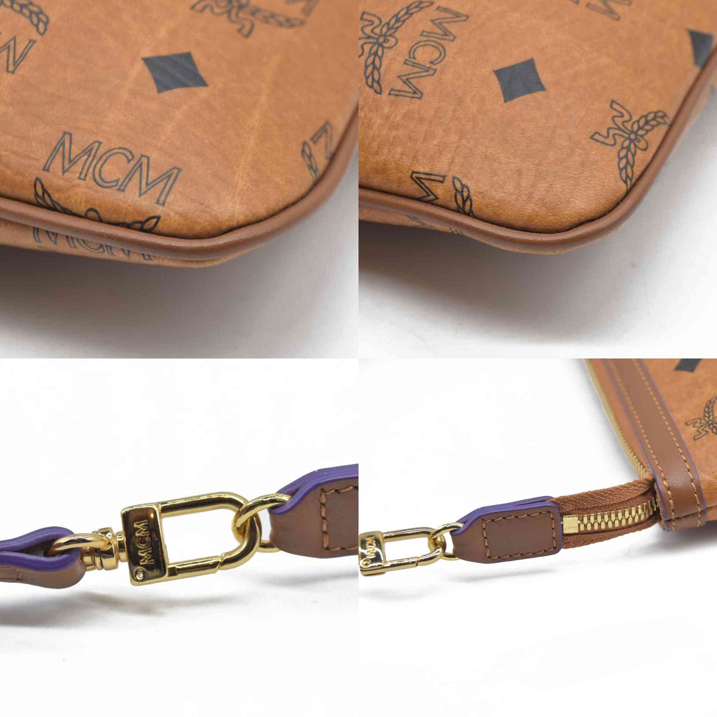 MCM Visetos Liz Shopper Tote Pouch Cognac