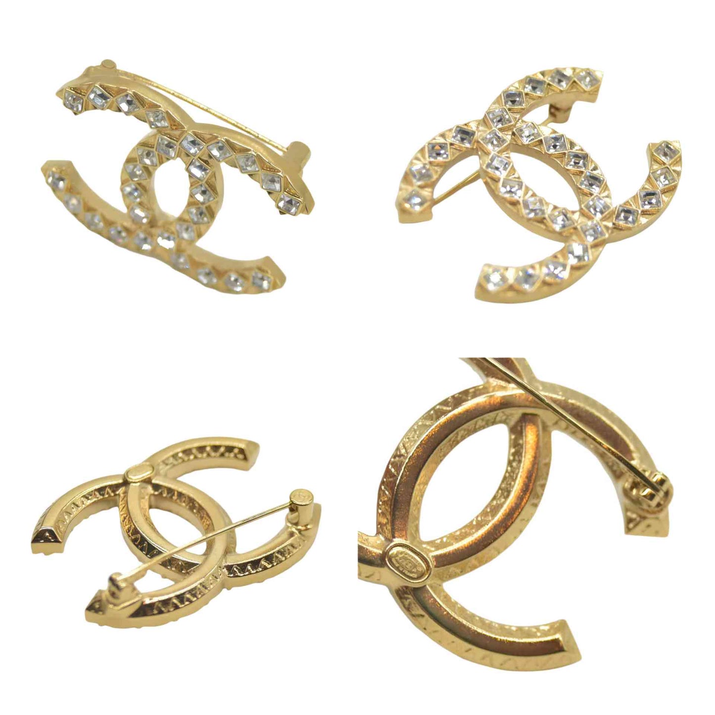 CHANEL Large Gold & Crystal CC Brooch