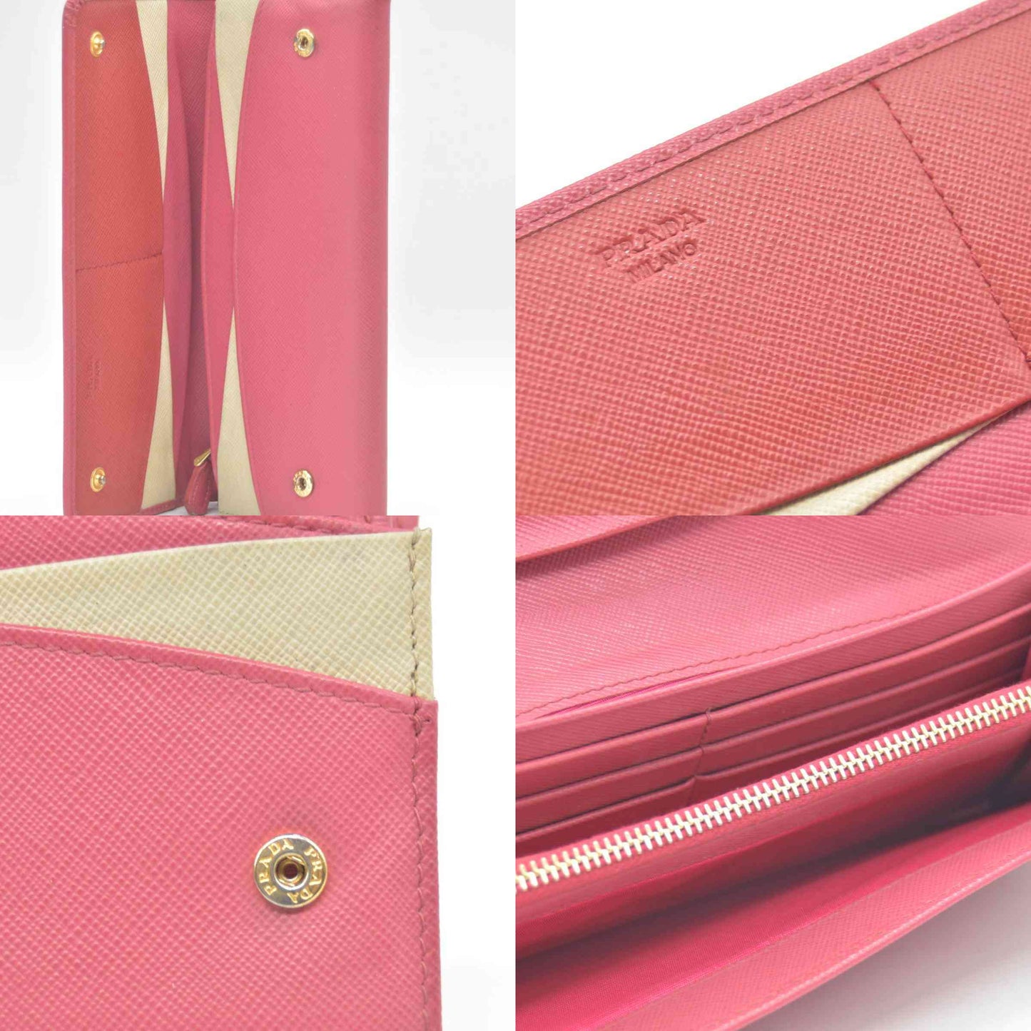 Prada Saffiano Metal Continental Flap Wallet Pink CONSIGNMENT