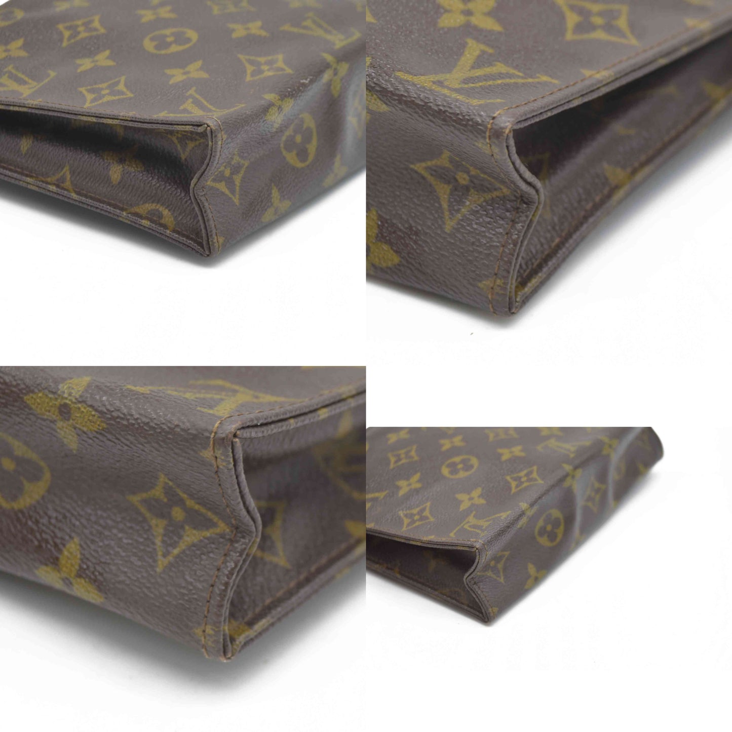 AUCTION $1620 Louis Vuitton Monogram Poche Toilette 19 Cosmetics Pouch Purse Brown 821