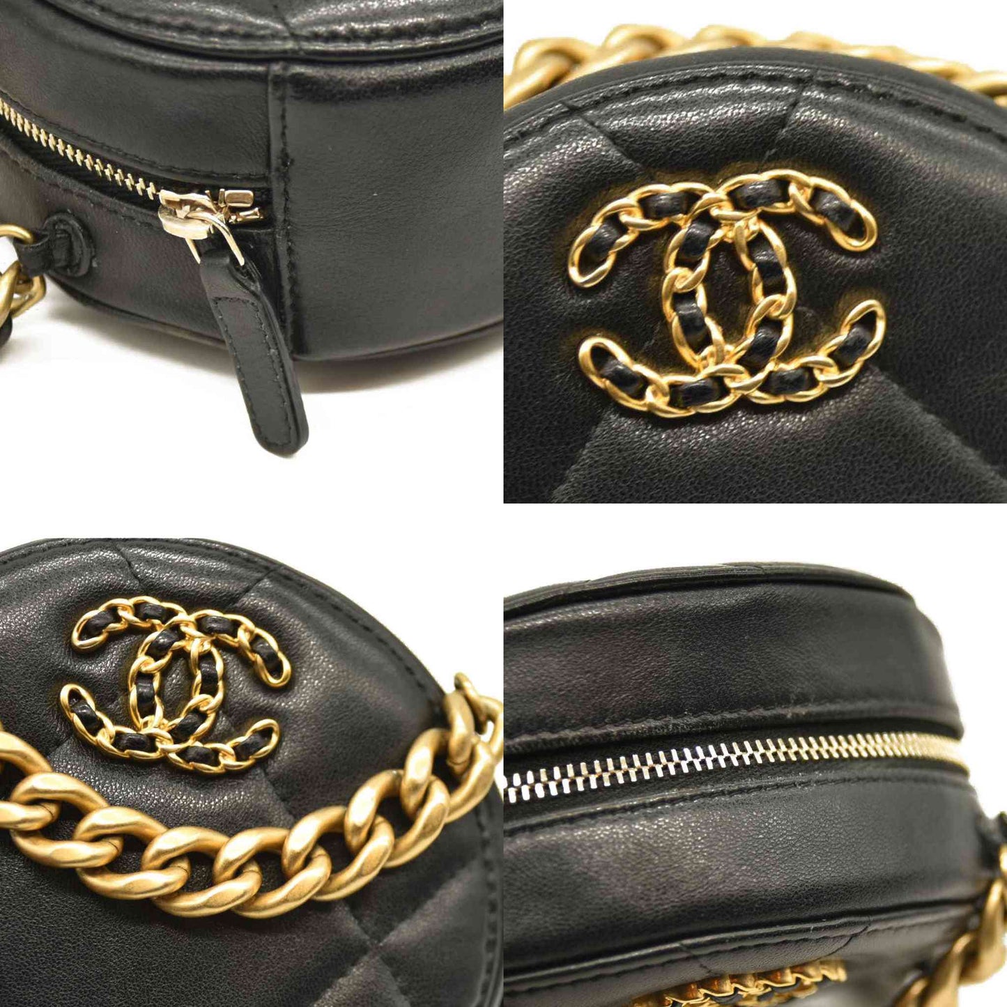 Chanel  Lambskin Quilted Chanel 19 Round Clutch With Chain Black 31*