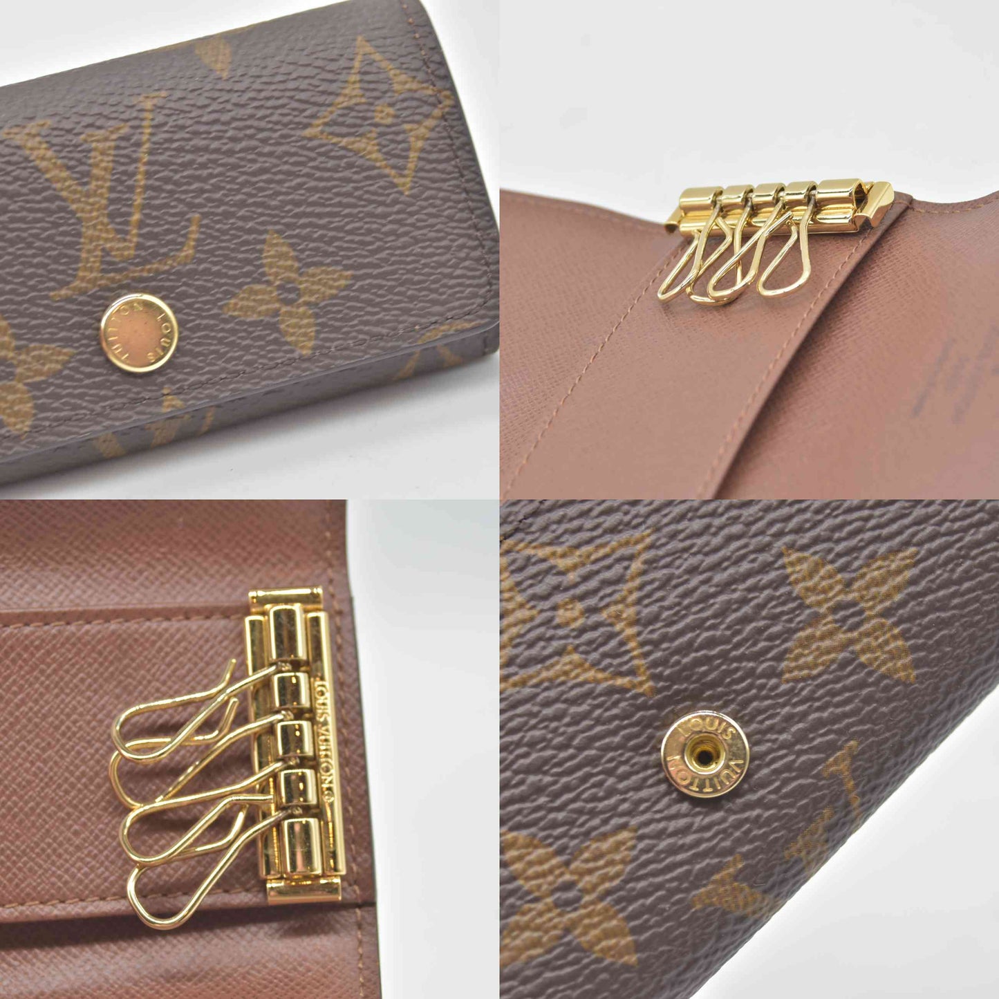$345 RFID Louis Vuitton Monogram Multicles 4 Ring Key Case Brown