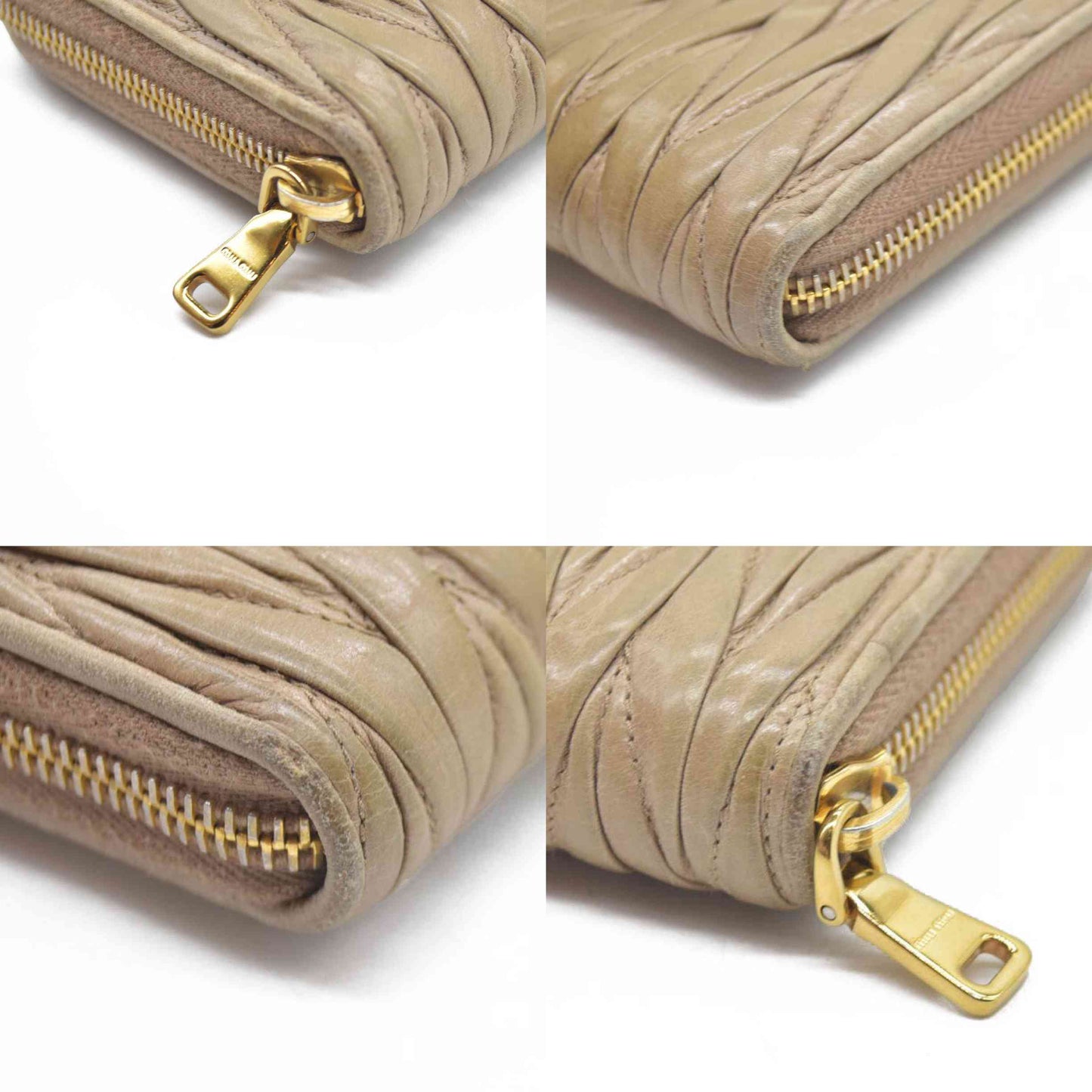 MIU MIU Materasse Leather Zip Around Long Wallet Beige