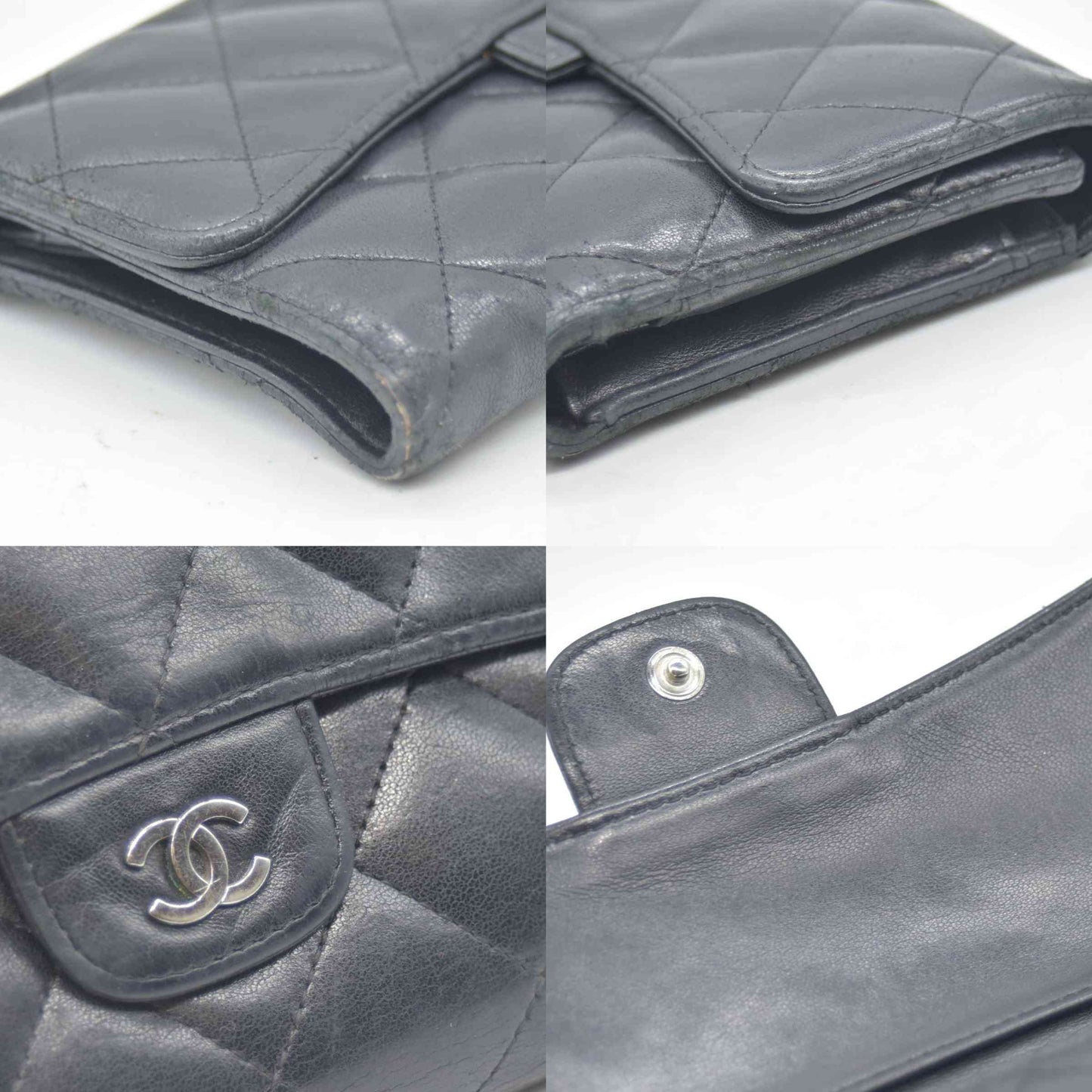 $1375 Chanel Lambskin Quilted Large Flap Wallet Black CONSIGNMENT