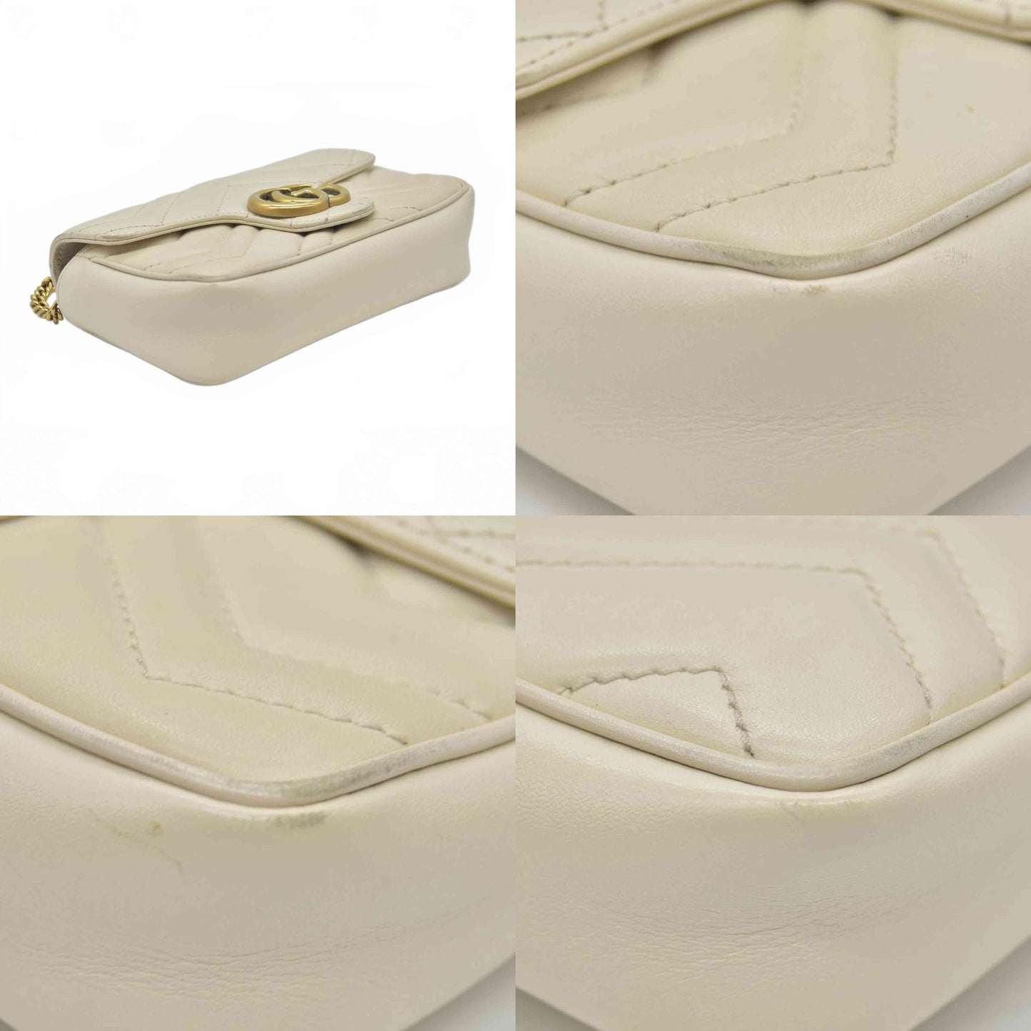 $1590 GUCCI GG Marmont Quilted Leather Super Mini Bag Cream