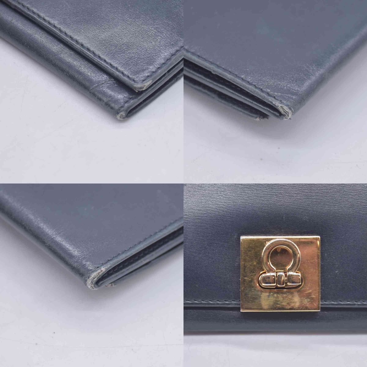 $795 Salvatore Ferragamo Gancini Continental Wallet Black CONSIGNMENT 10020955