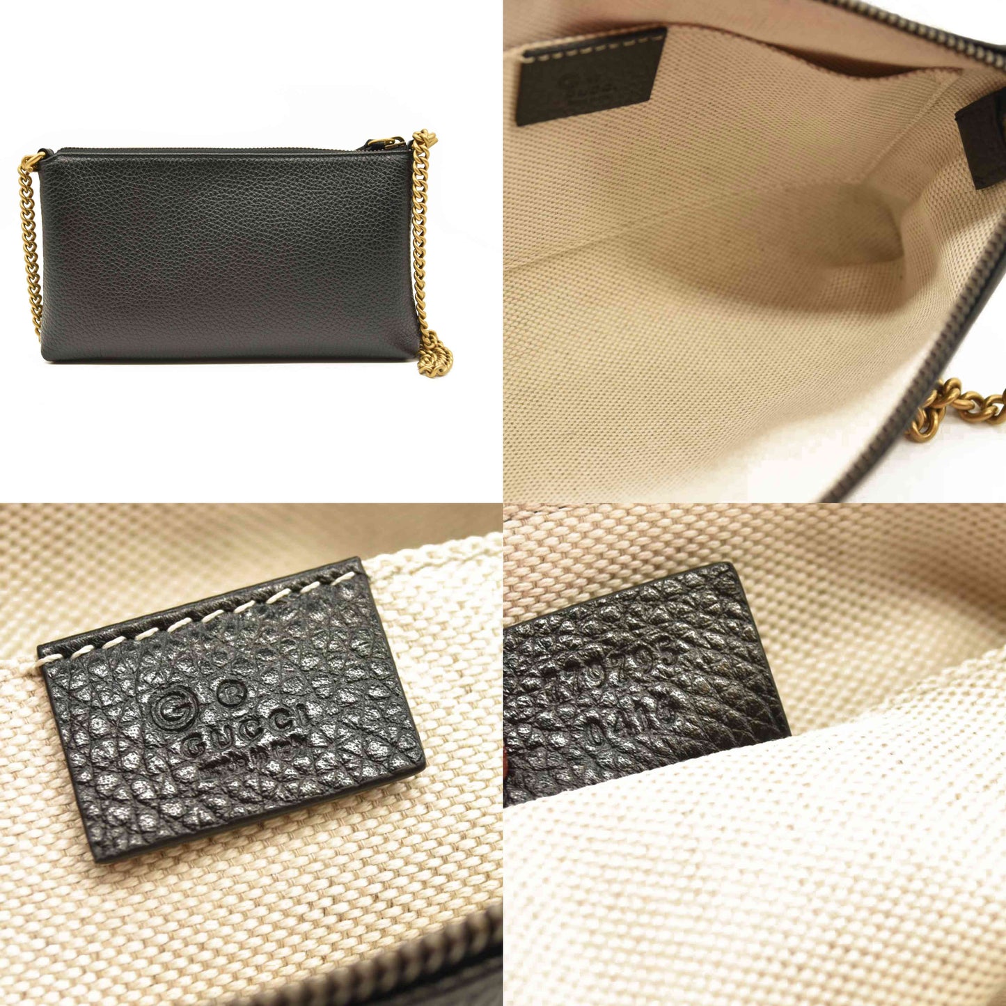 GG Logo Leather Square Chain Shoulder Bag Black