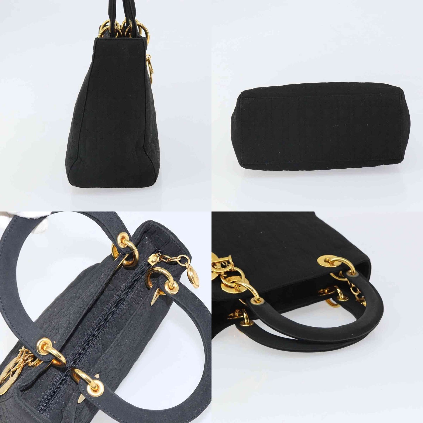 $5100 Christian Dior Nylon Cannage Medium Lady Dior Black Gold